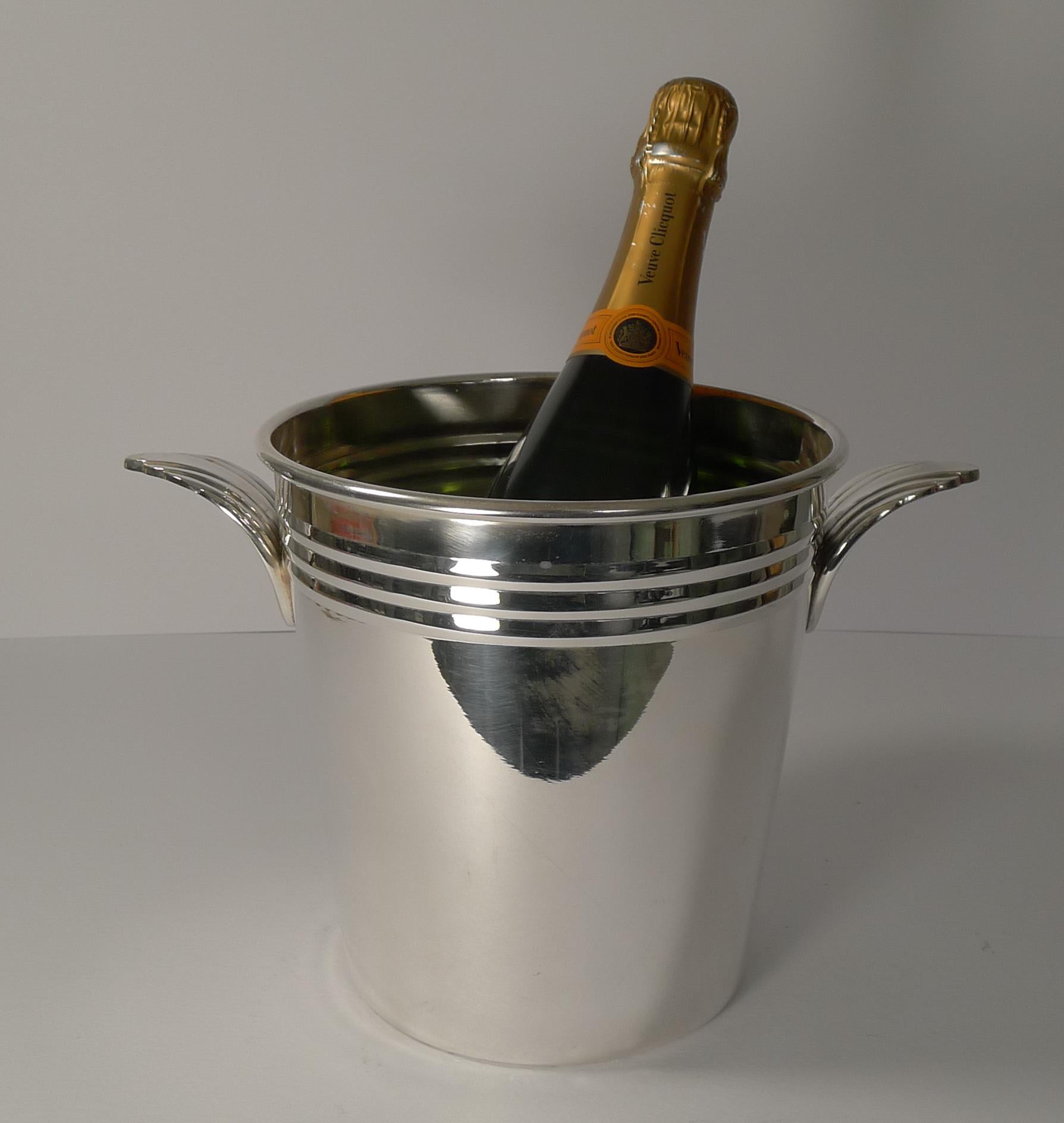 French Art Deco Wine Cooler or Champagne Bucket circa 1930s in Silver Plate 7