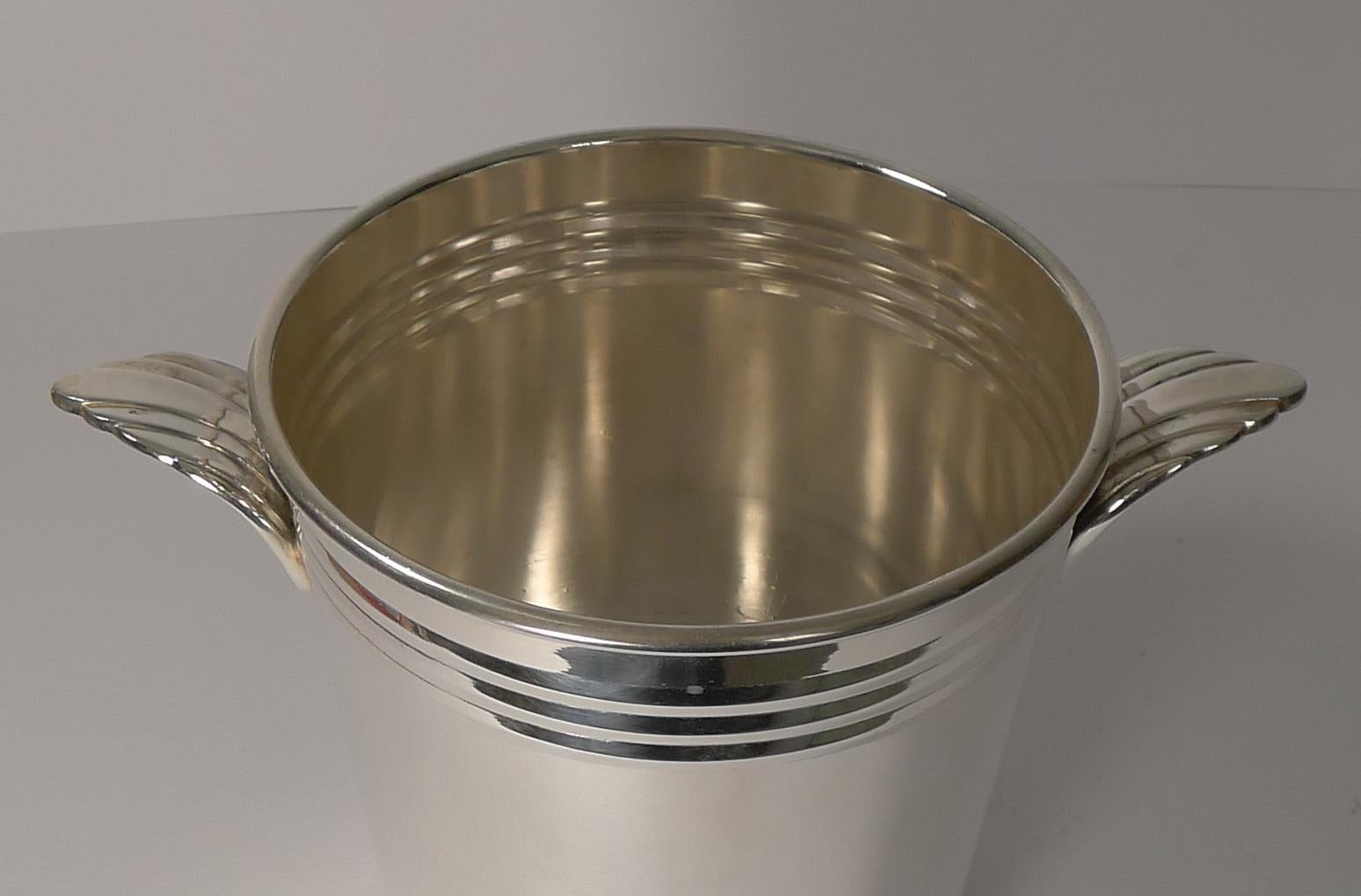 Mid-20th Century French Art Deco Wine Cooler or Champagne Bucket circa 1930s in Silver Plate