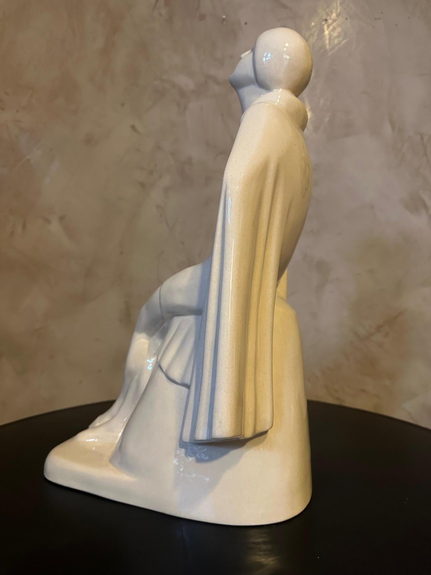 Mid-20th Century French Art Deco Women Ceramic Sculpture Signed Louis Rivet, 1930s For Sale