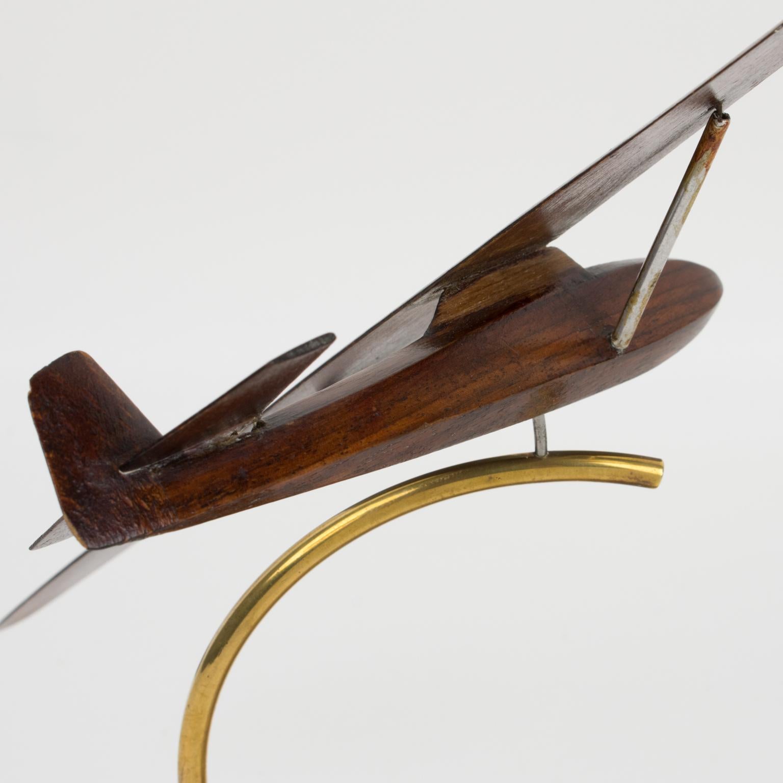 Metal French Art Deco Wood Airplane Glider Aviation Model