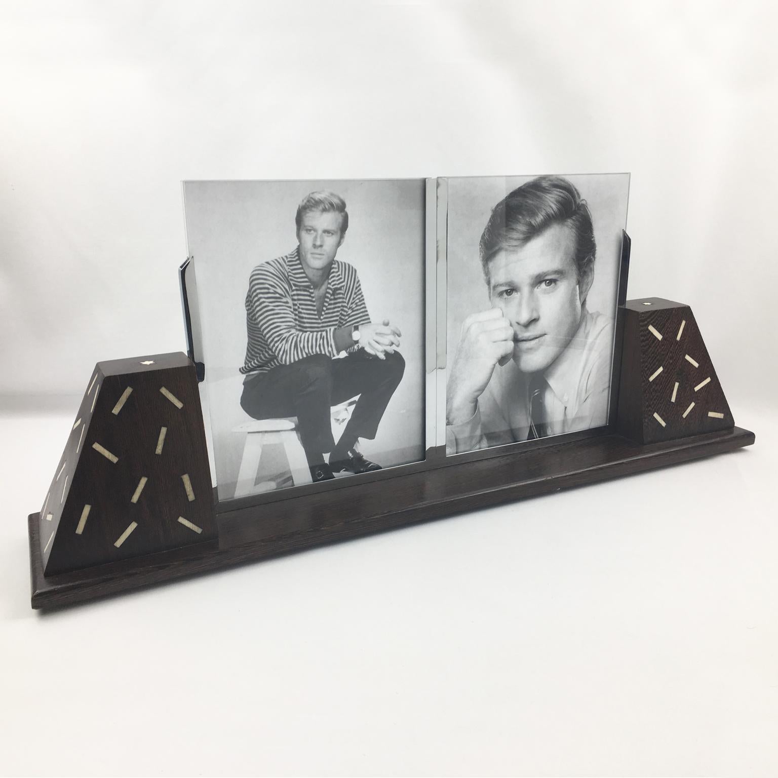 French Art Deco Extra-Large Wood and Chrome Double View Picture Frame, 1930s