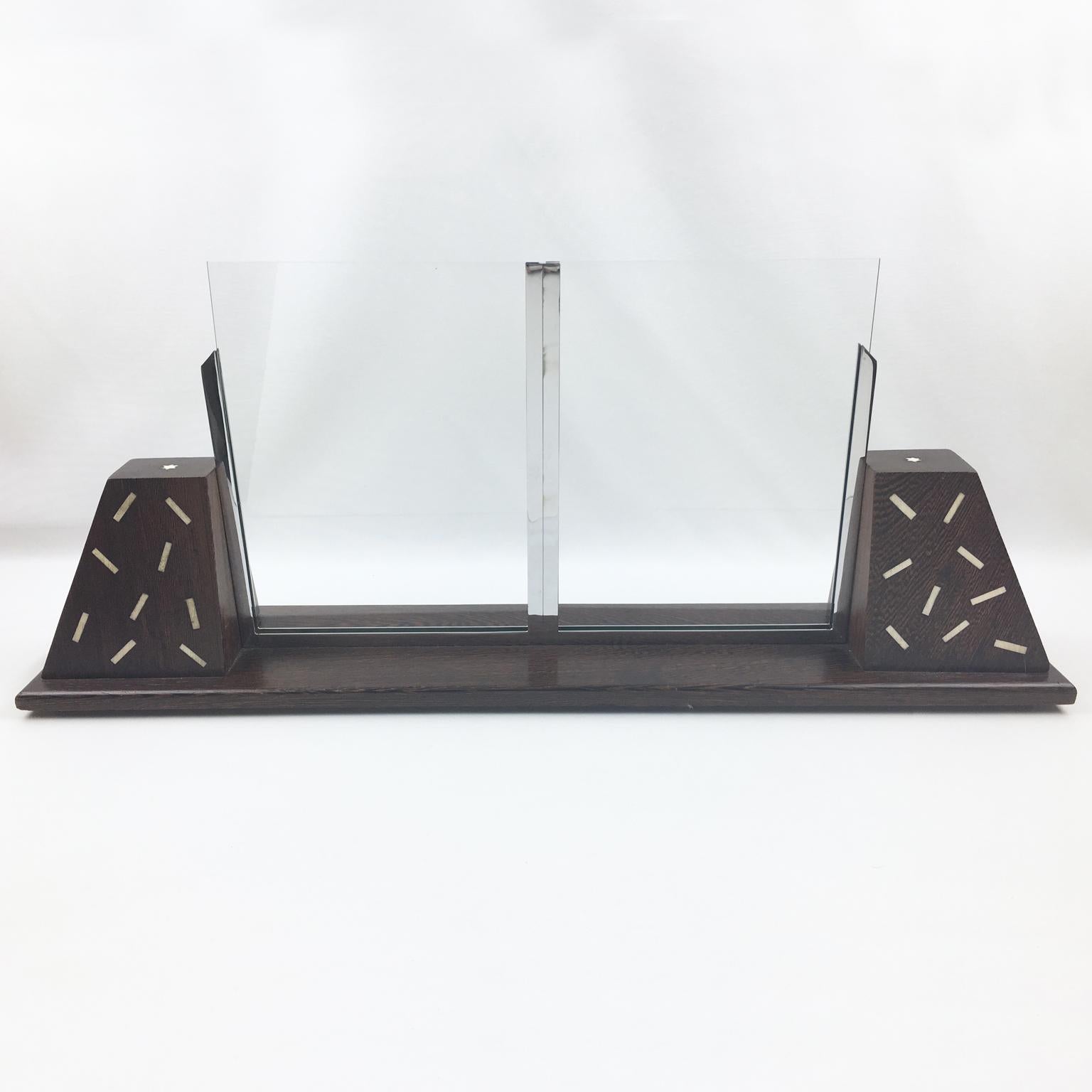 Art Deco Extra-Large Wood and Chrome Double View Picture Frame, 1930s 1