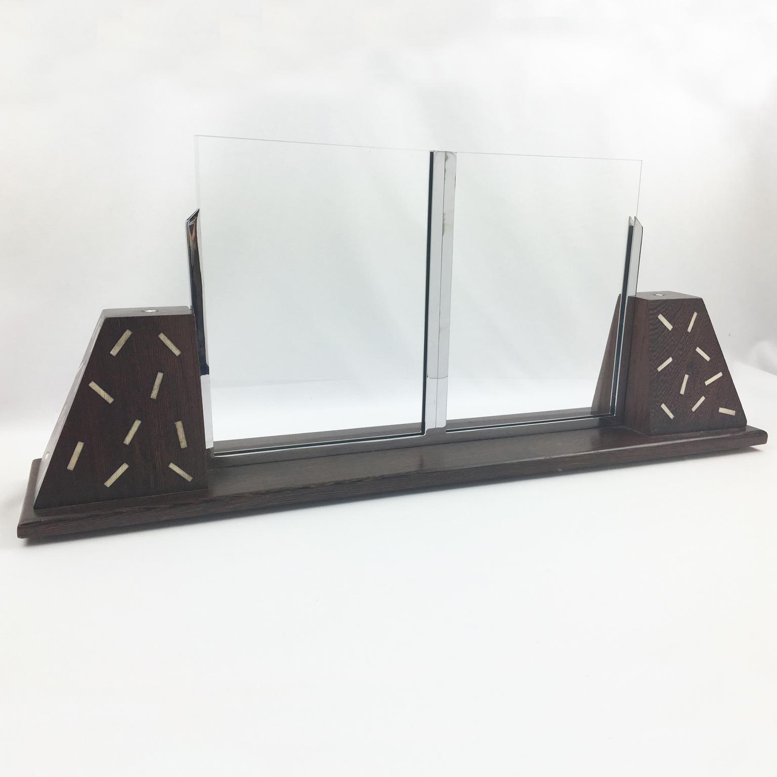 Art Deco Extra-Large Wood and Chrome Double View Picture Frame, 1930s 2