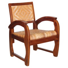 French Art Deco Wood and Woven Chair