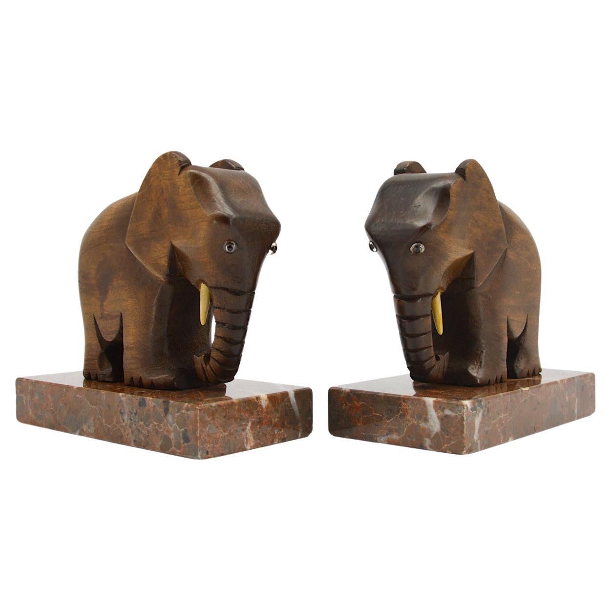 Sujetalibros francés Art Decó Elefantes de madera, años 30