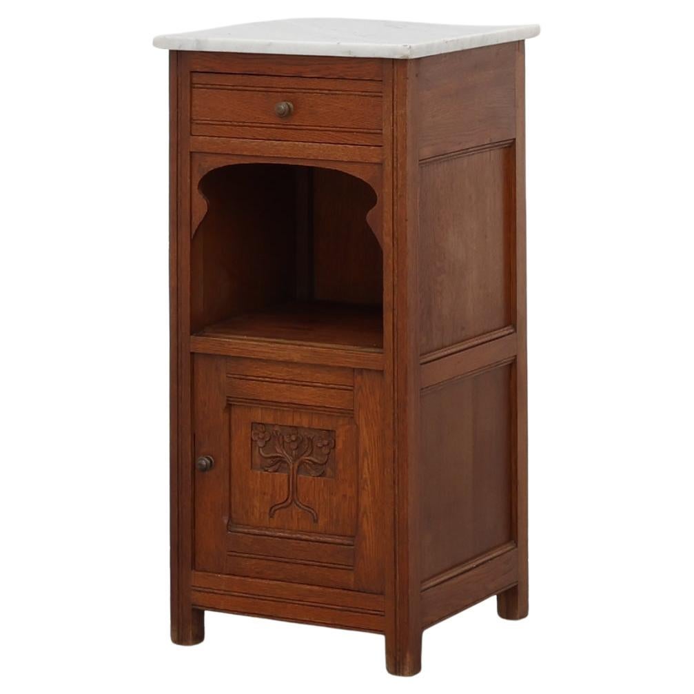 French Art Deco Wood 
Grey Marble Top Nightstand, 1920s