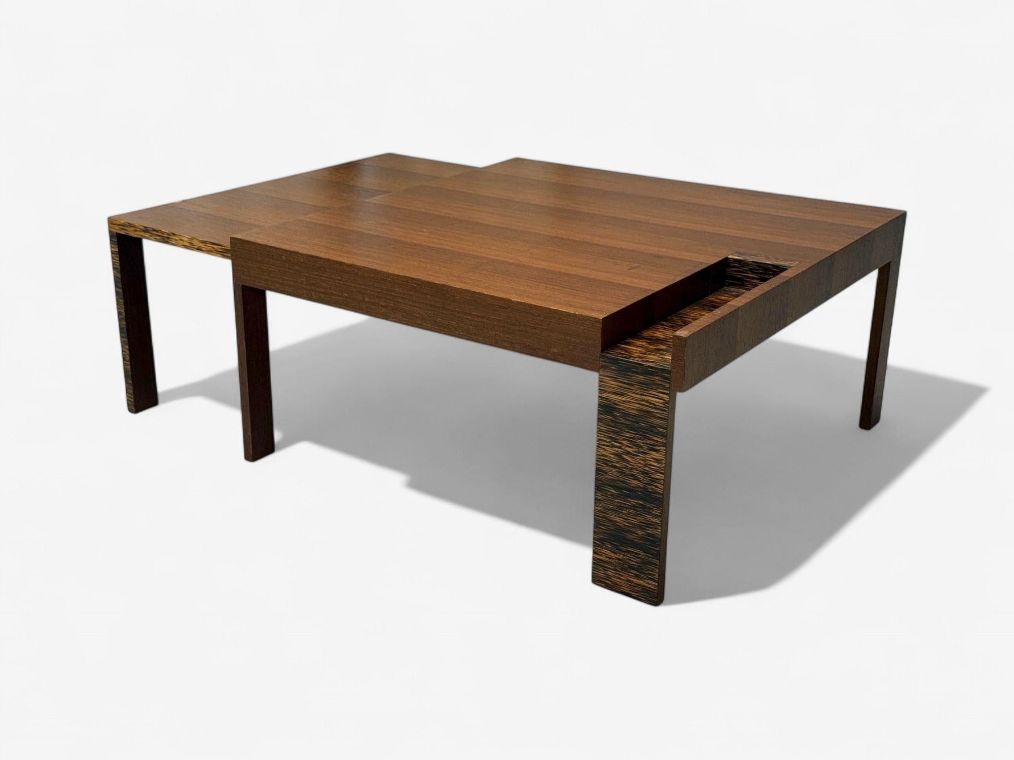 Mid-20th Century French Art Deco, Wood, Palm Veneer, Expandable Coffee Table, France, 1960s For Sale