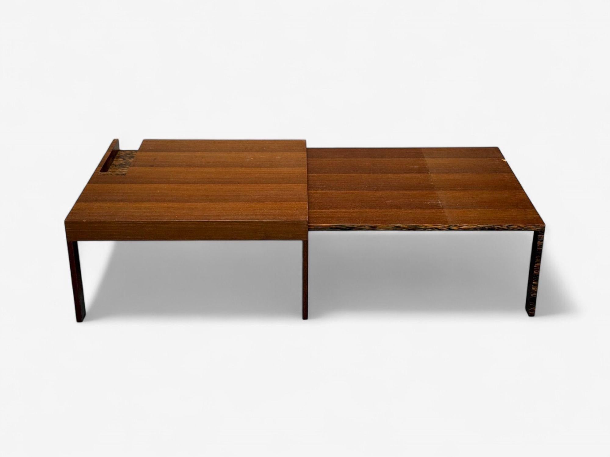 French Art Deco, Wood, Palm Veneer, Expandable Coffee Table, France, 1960s For Sale 1