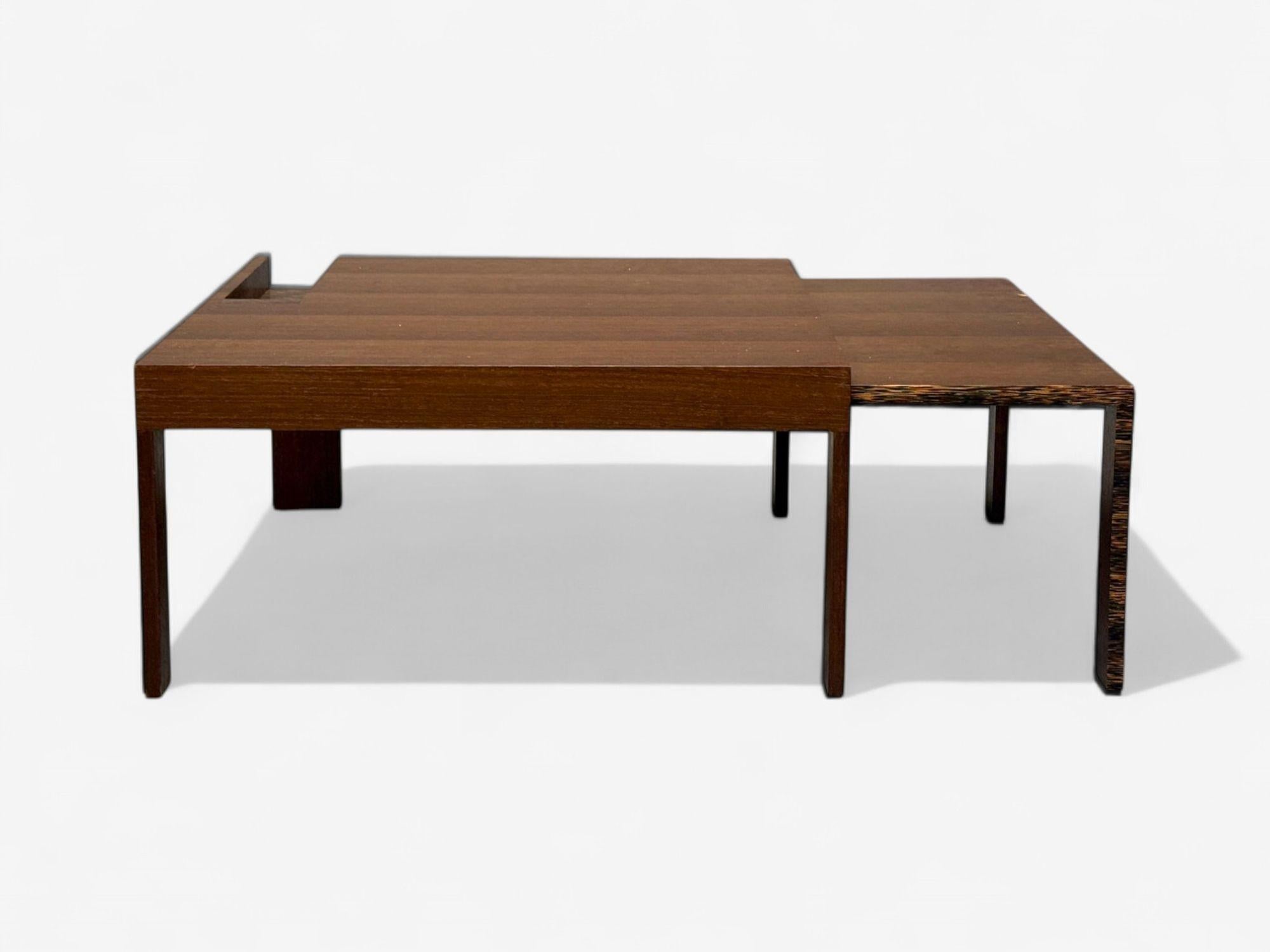 French Art Deco, Wood, Palm Veneer, Expandable Coffee Table, France, 1960s For Sale 2