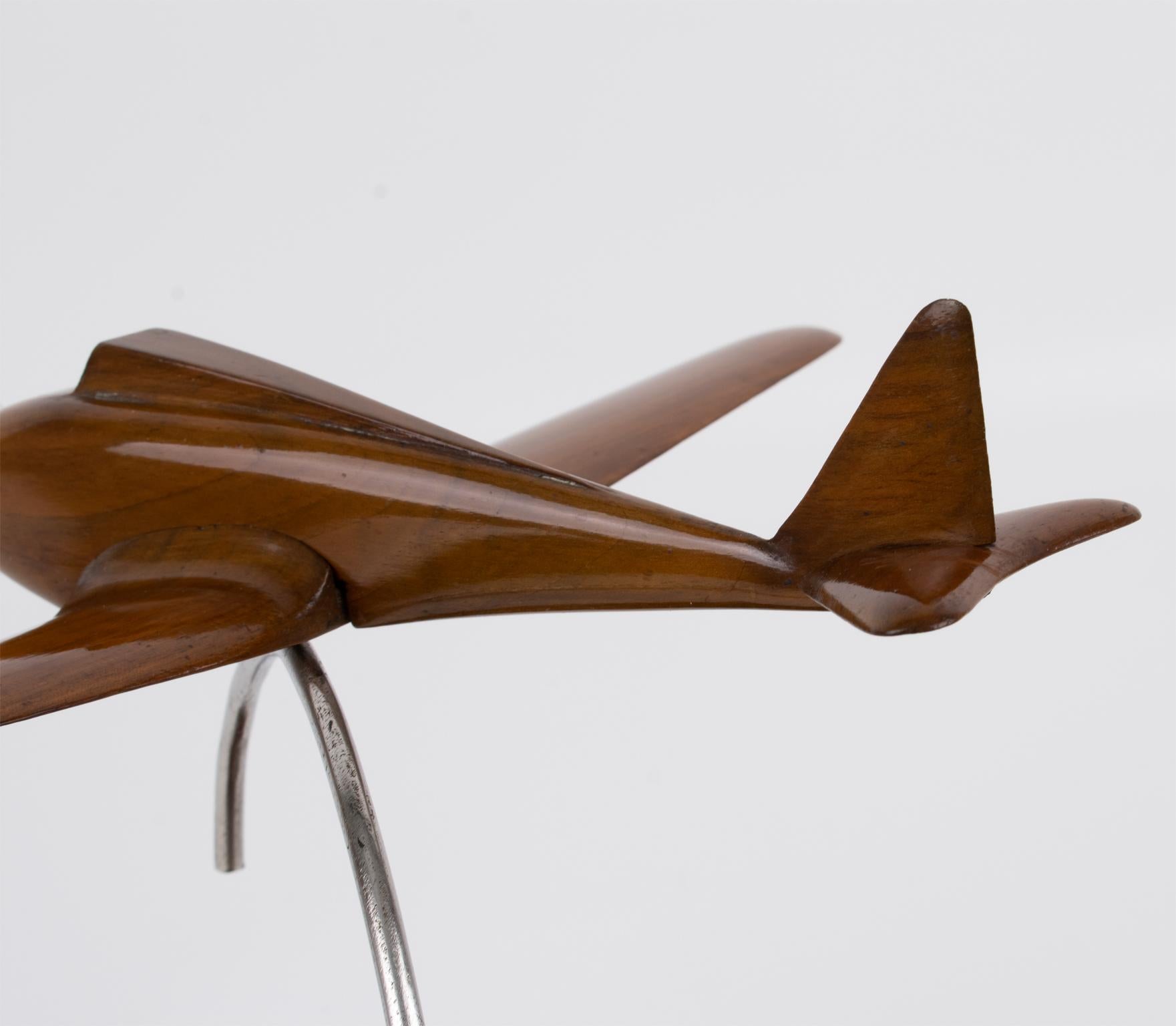 Metal Art Deco Wooden Airplane Aviation Model, France 1930s For Sale