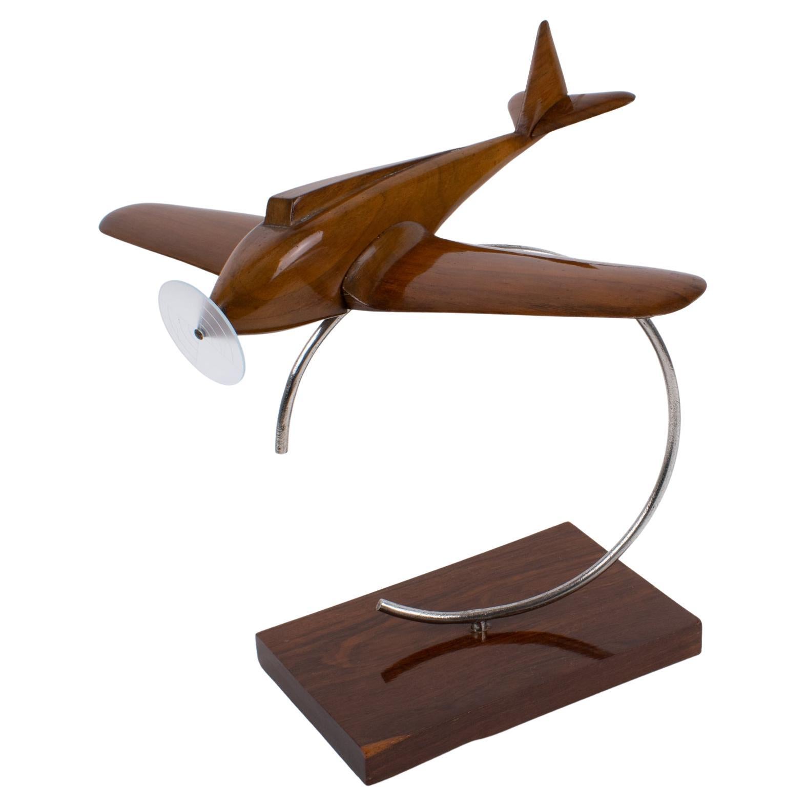 Art Deco Wooden Airplane Aviation Model, France 1930s