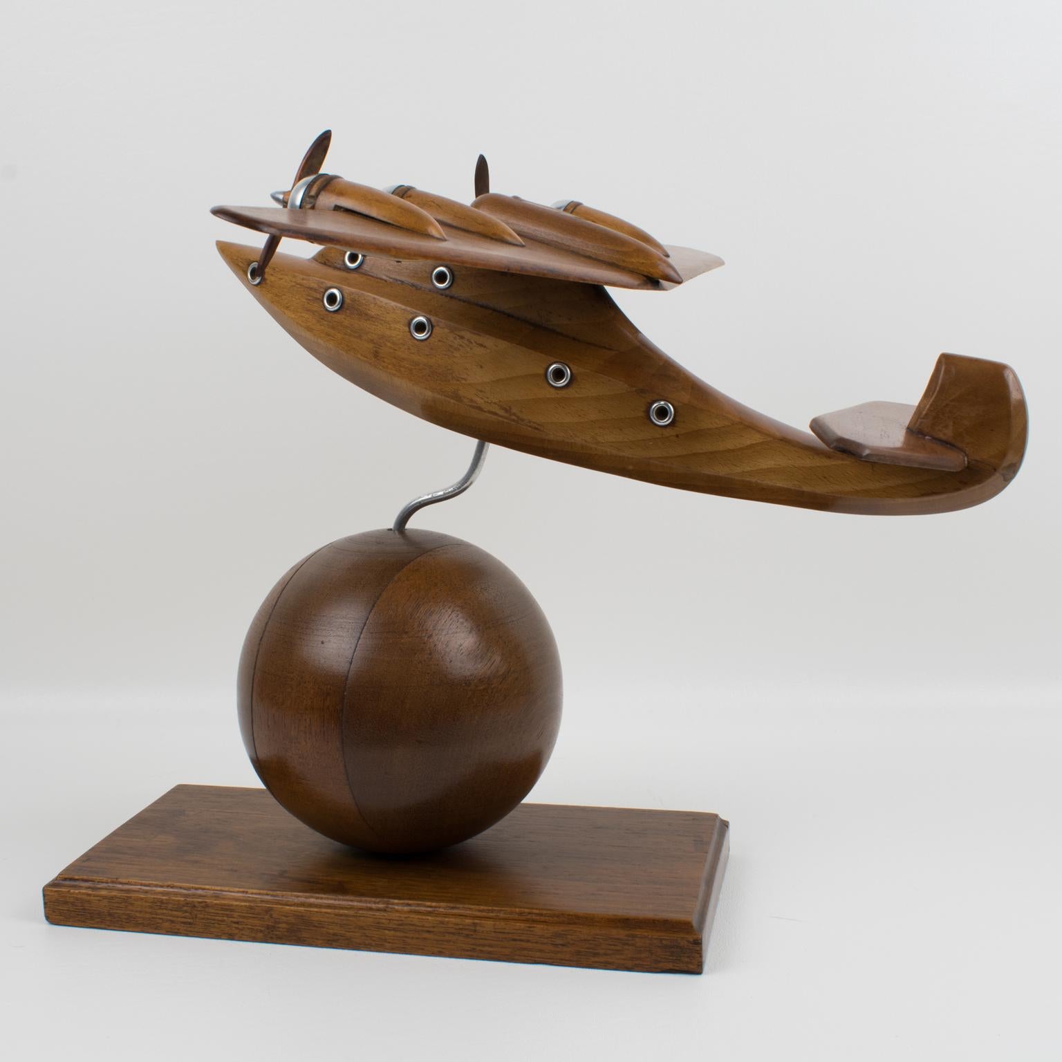 French Art Deco Wooden Airplane Aviation Model 9
