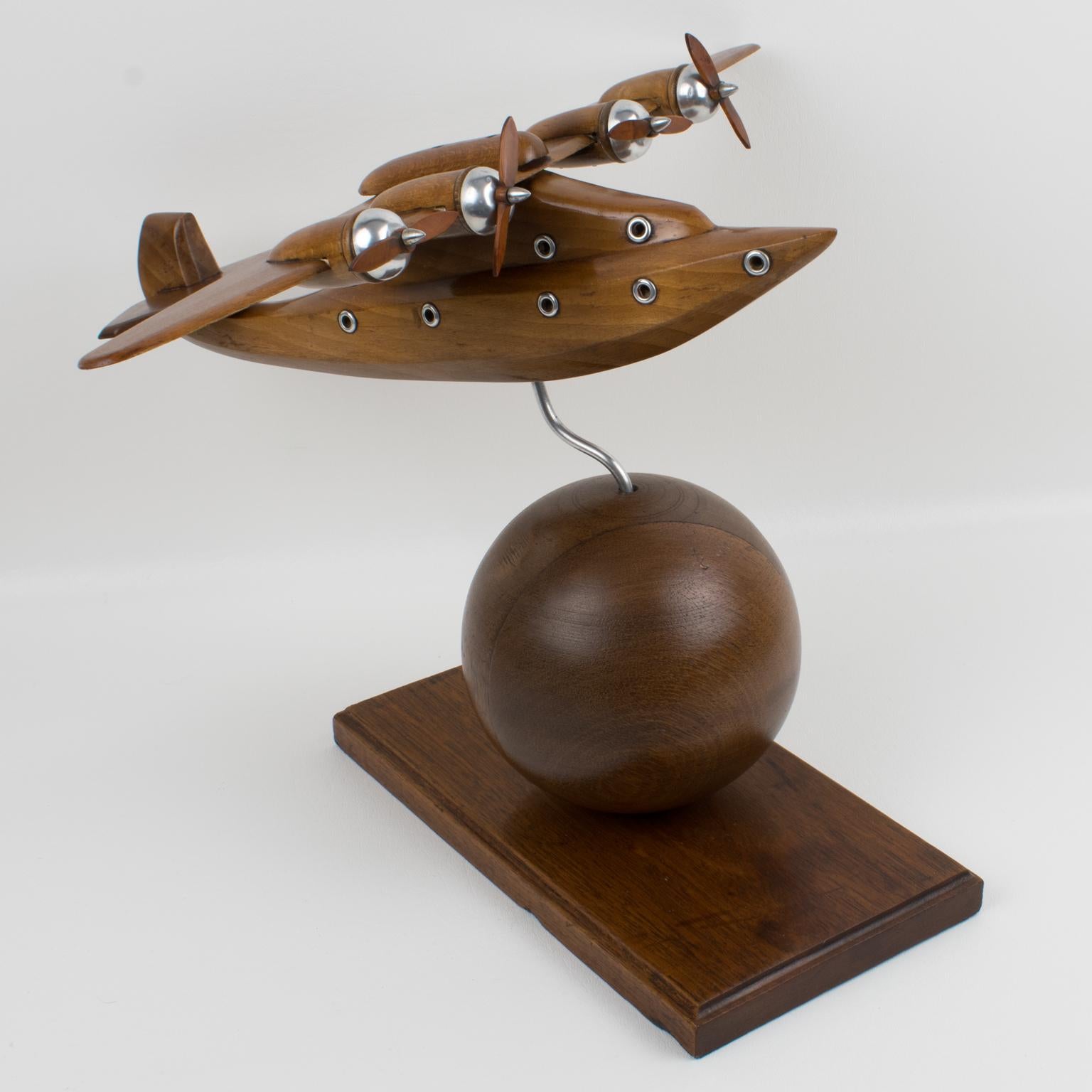 French Art Deco Wooden Airplane Aviation Model 12