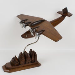 French Art Deco Wooden Airplane Aviation Model