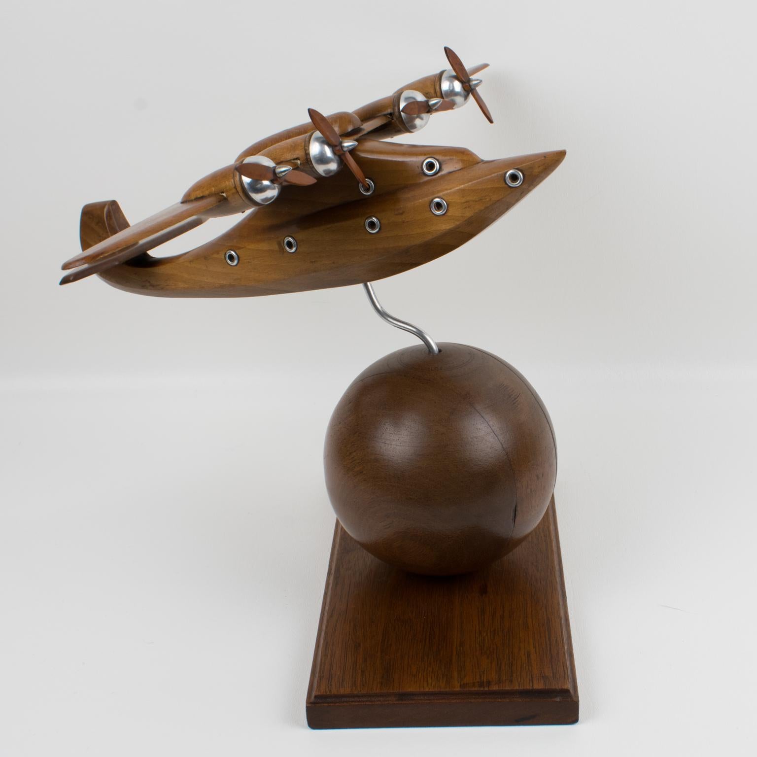 French Art Deco Wooden Airplane Aviation Model In Good Condition In Atlanta, GA