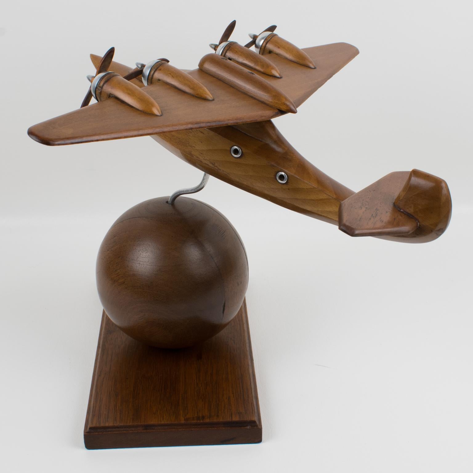 Mid-20th Century French Art Deco Wooden Airplane Aviation Model