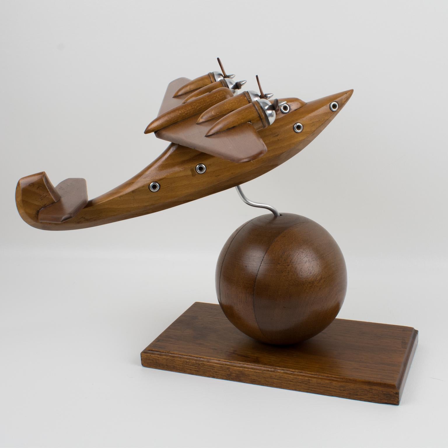 Aluminum French Art Deco Wooden Airplane Aviation Model