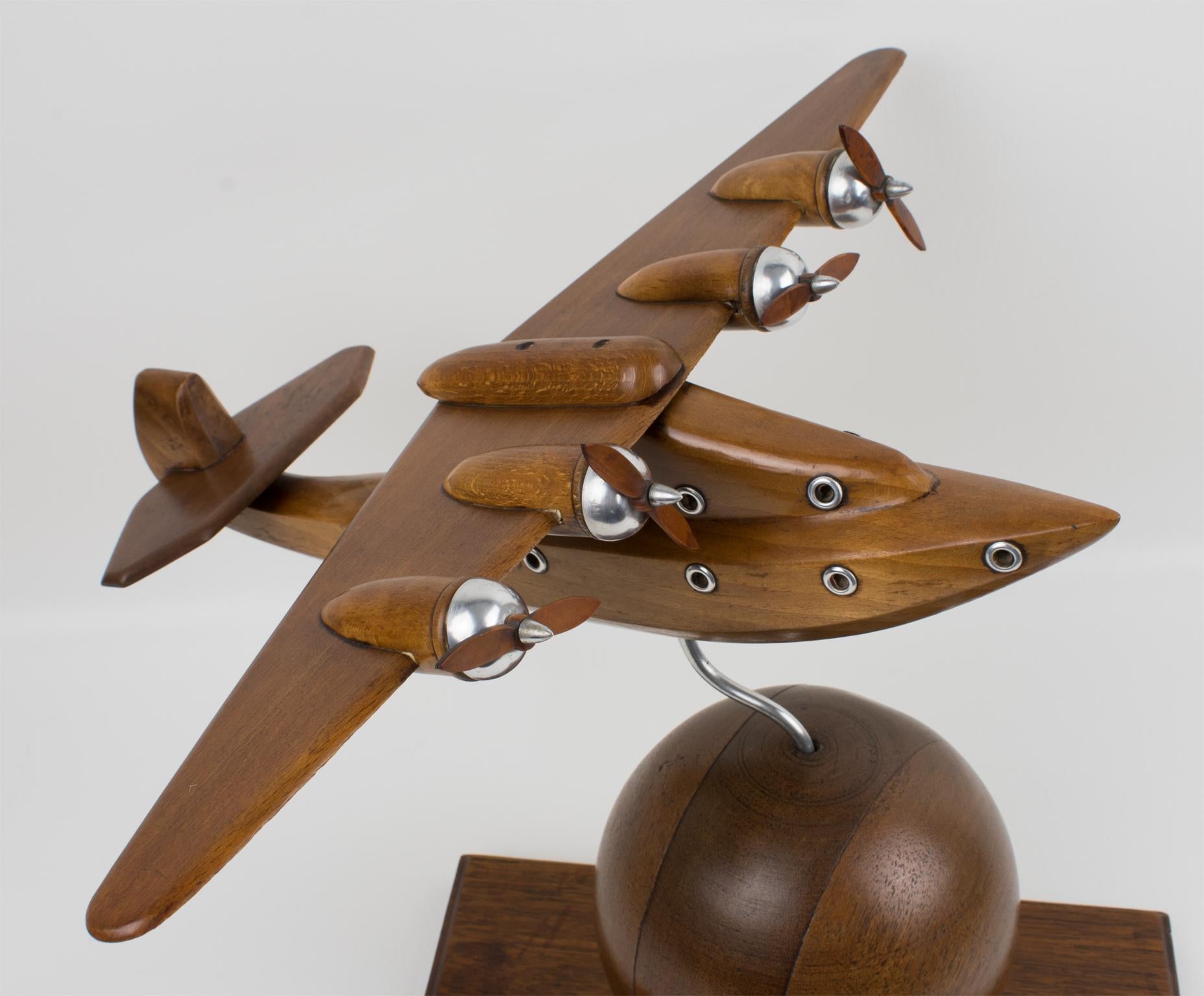 French Art Deco Wooden Airplane Aviation Model 1
