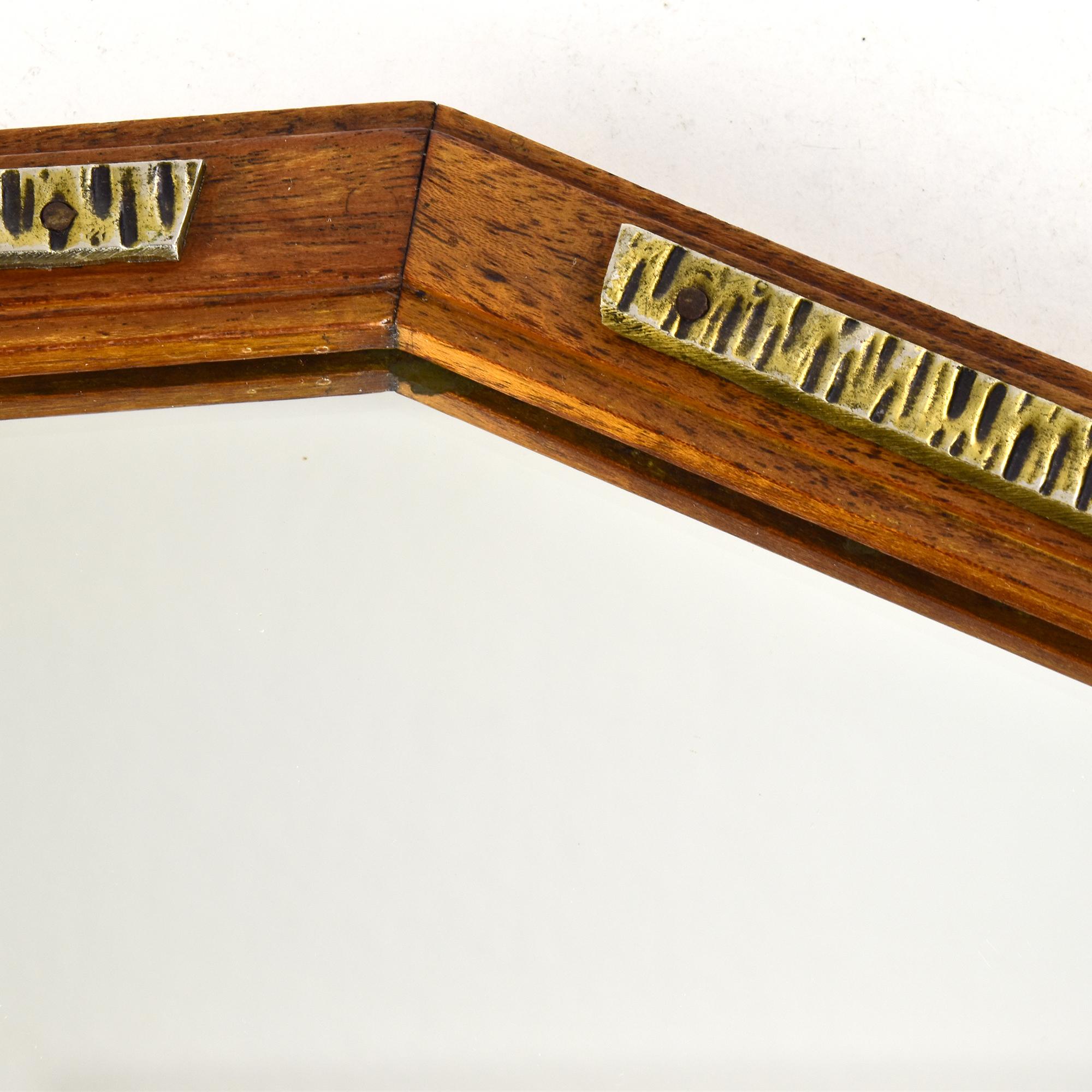 Französisch Art Deco Holztablett mit geprägtem Eisen und Spiegel Edgar Brandt Stil im Angebot 2
