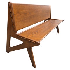 French Art Deco Wooden Bench, 1950s