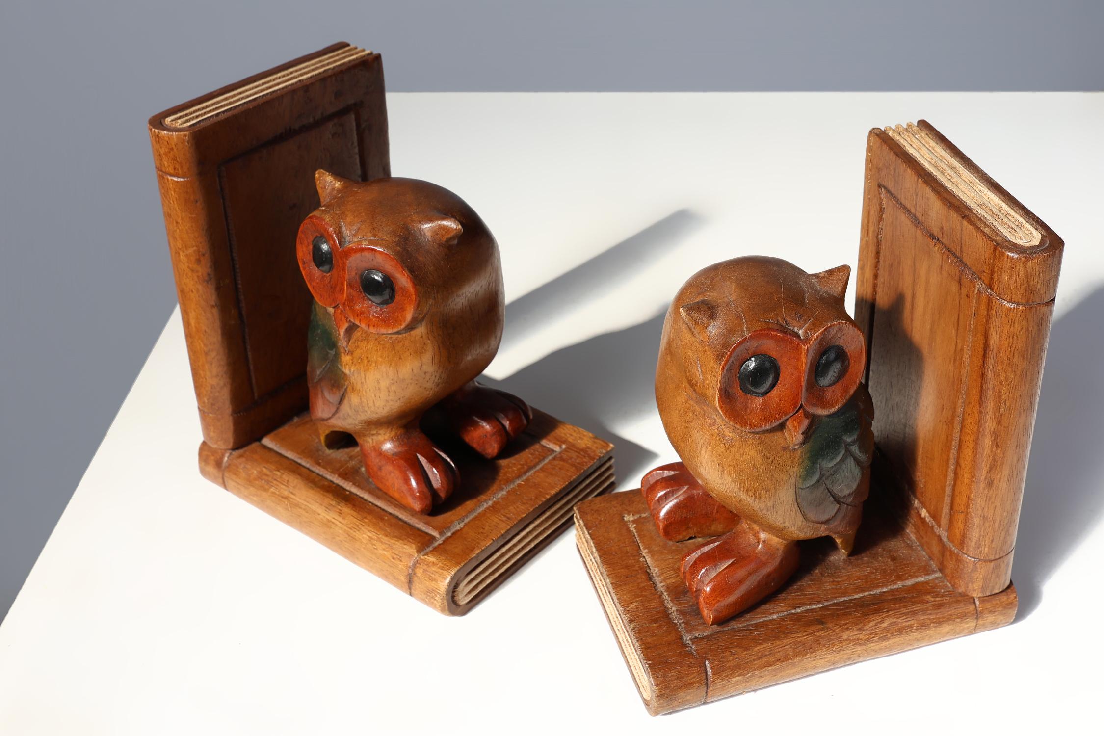 French Art Deco Wooden Owl Bookends, 1920s, Set of 2 For Sale 5
