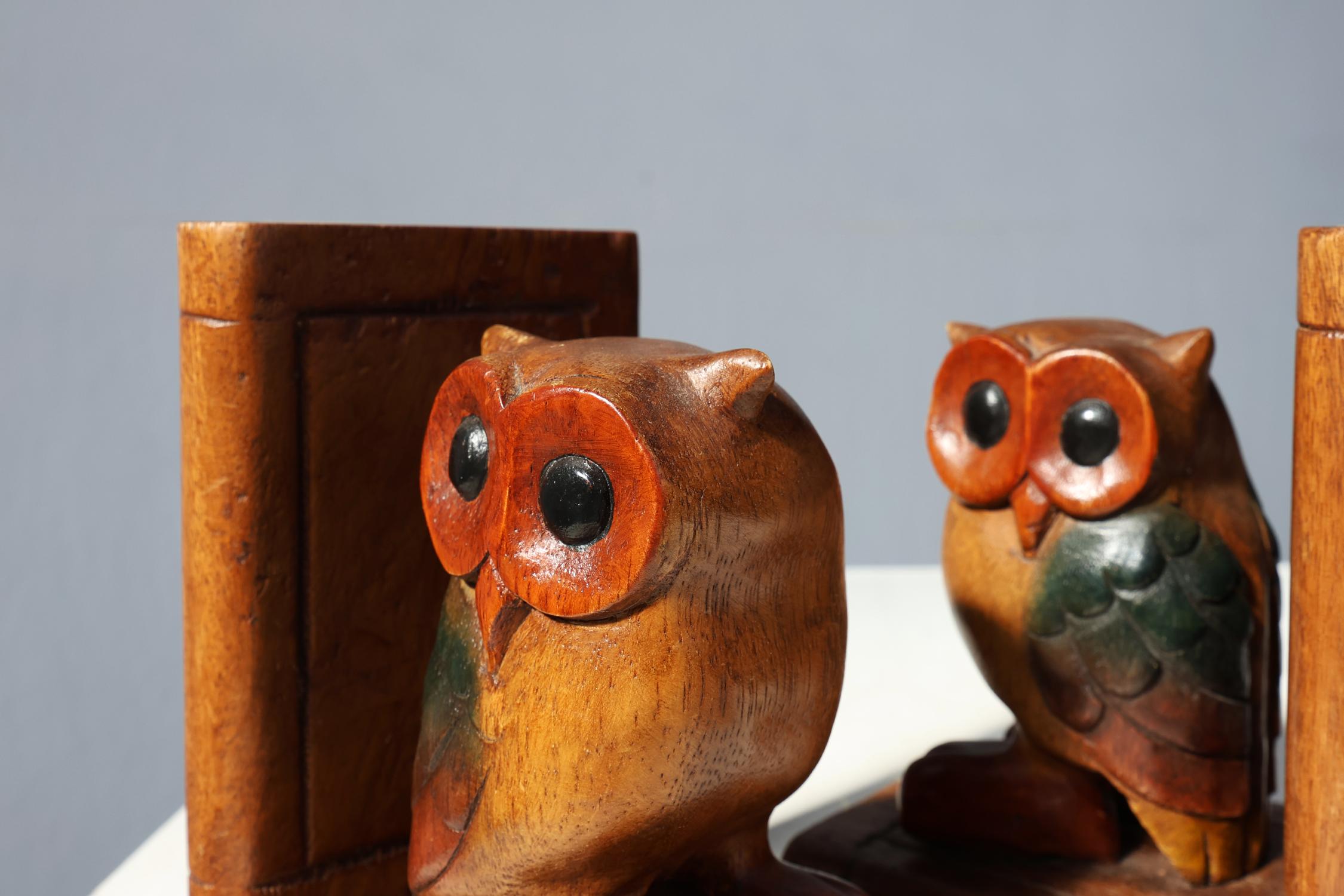 French Art Deco Wooden Owl Bookends, 1920s, Set of 2 For Sale 1