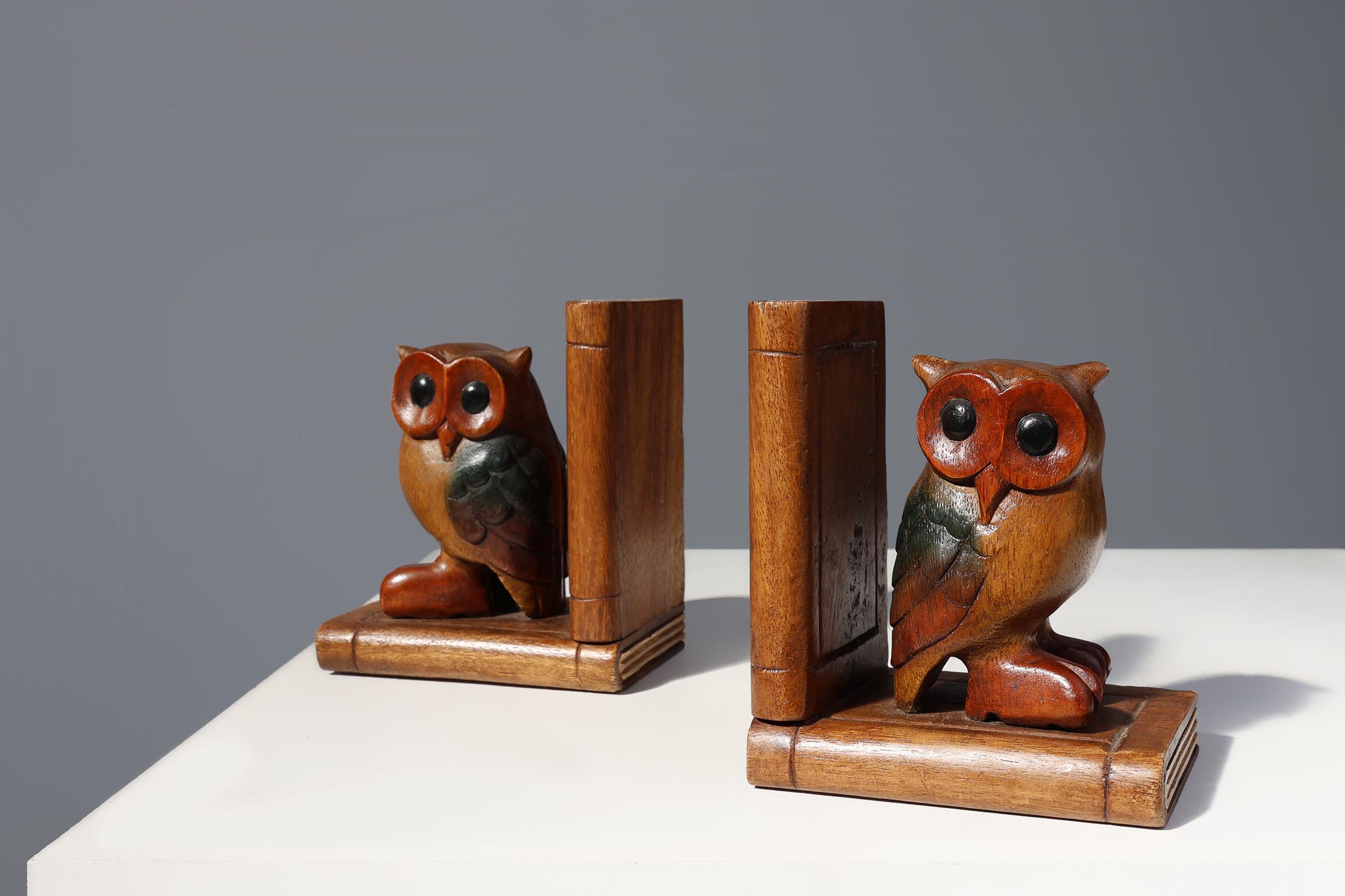 French Art Deco Wooden Owl Bookends, 1920s, Set of 2 For Sale 2