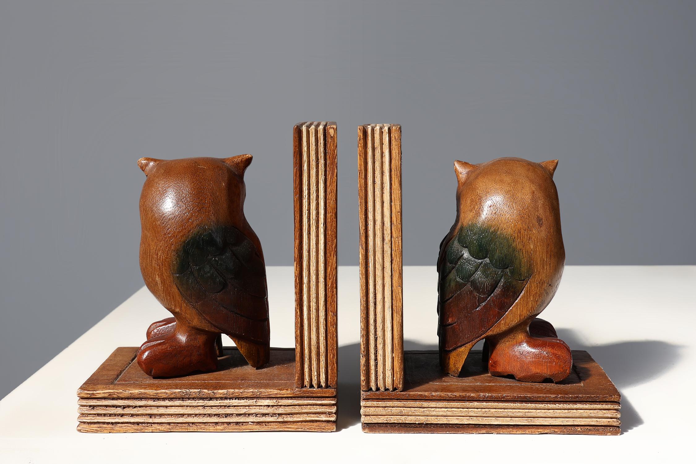 French Art Deco Wooden Owl Bookends, 1920s, Set of 2 For Sale 4