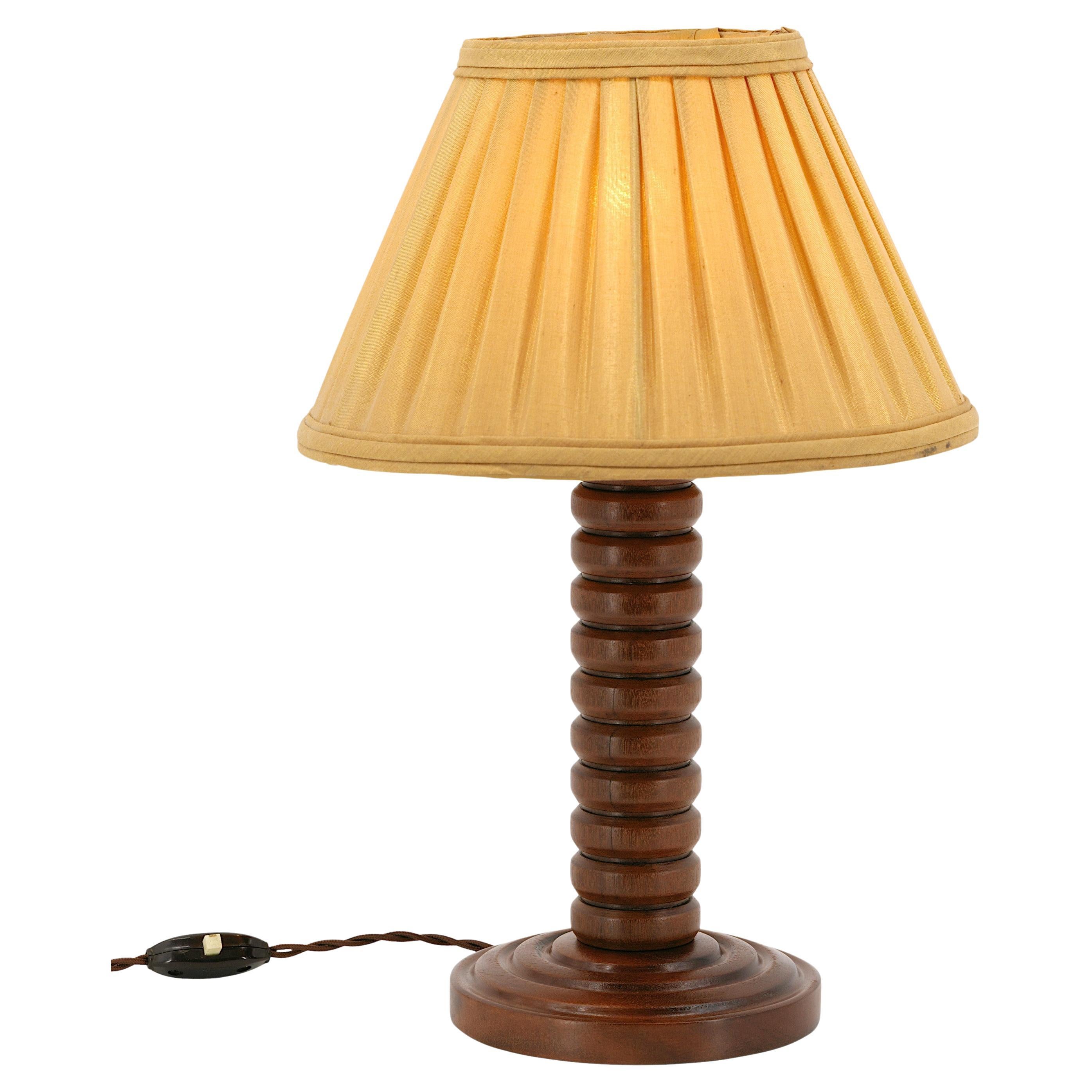 French Art Deco Wooden Table Lamp by Bouchard, 1930s For Sale