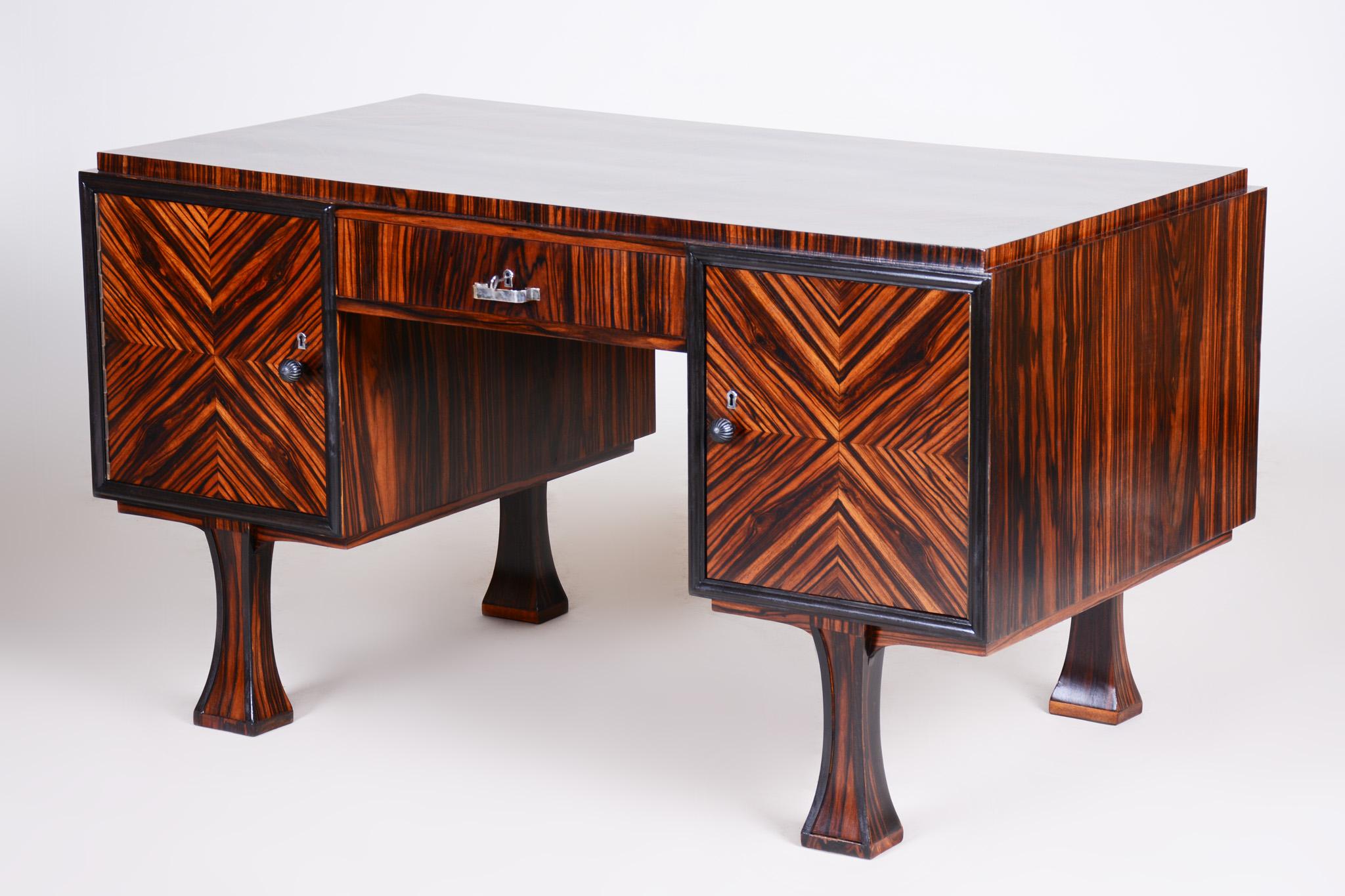 French Art Deco Writing Desk Made in the 1920s, Restored Ebony 1