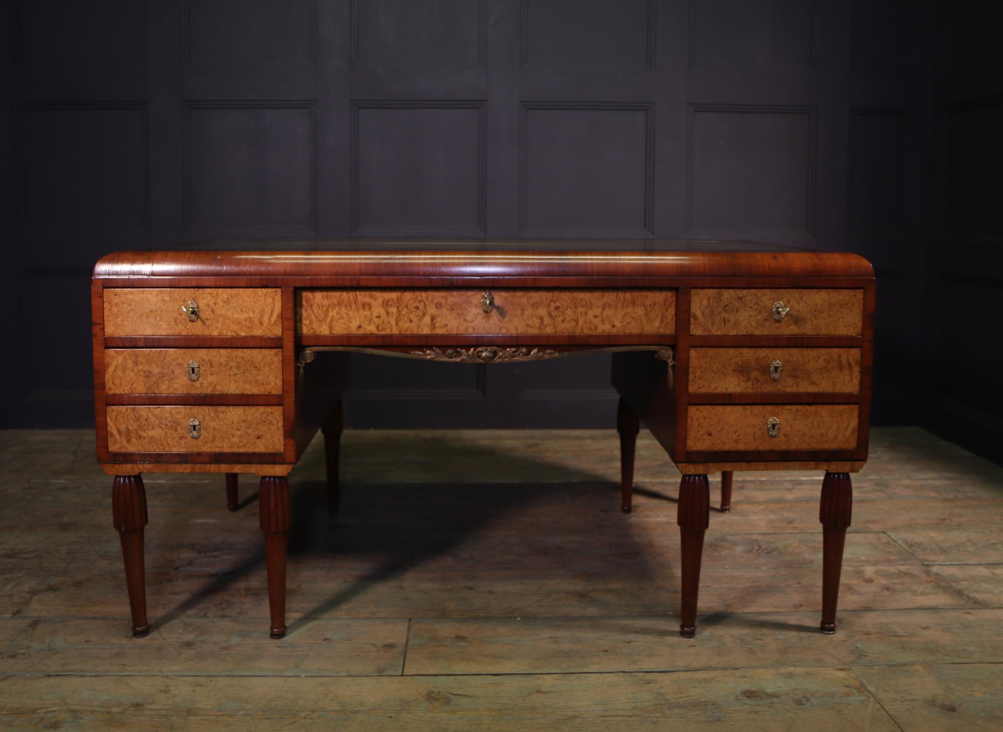 Birdseye Maple French Art Deco Writing Table by Maurice Dufrene