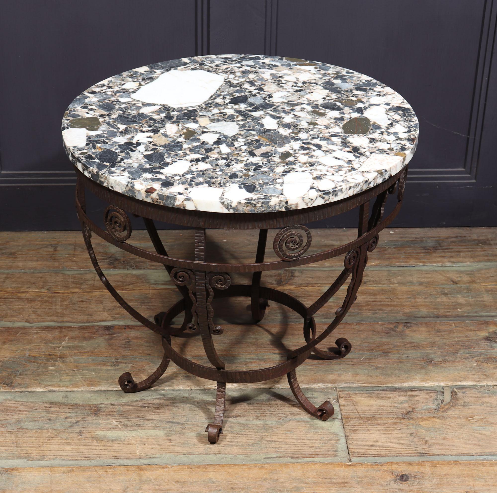 French Art Deco Wrought Iron and marble Coffee Table For Sale 6