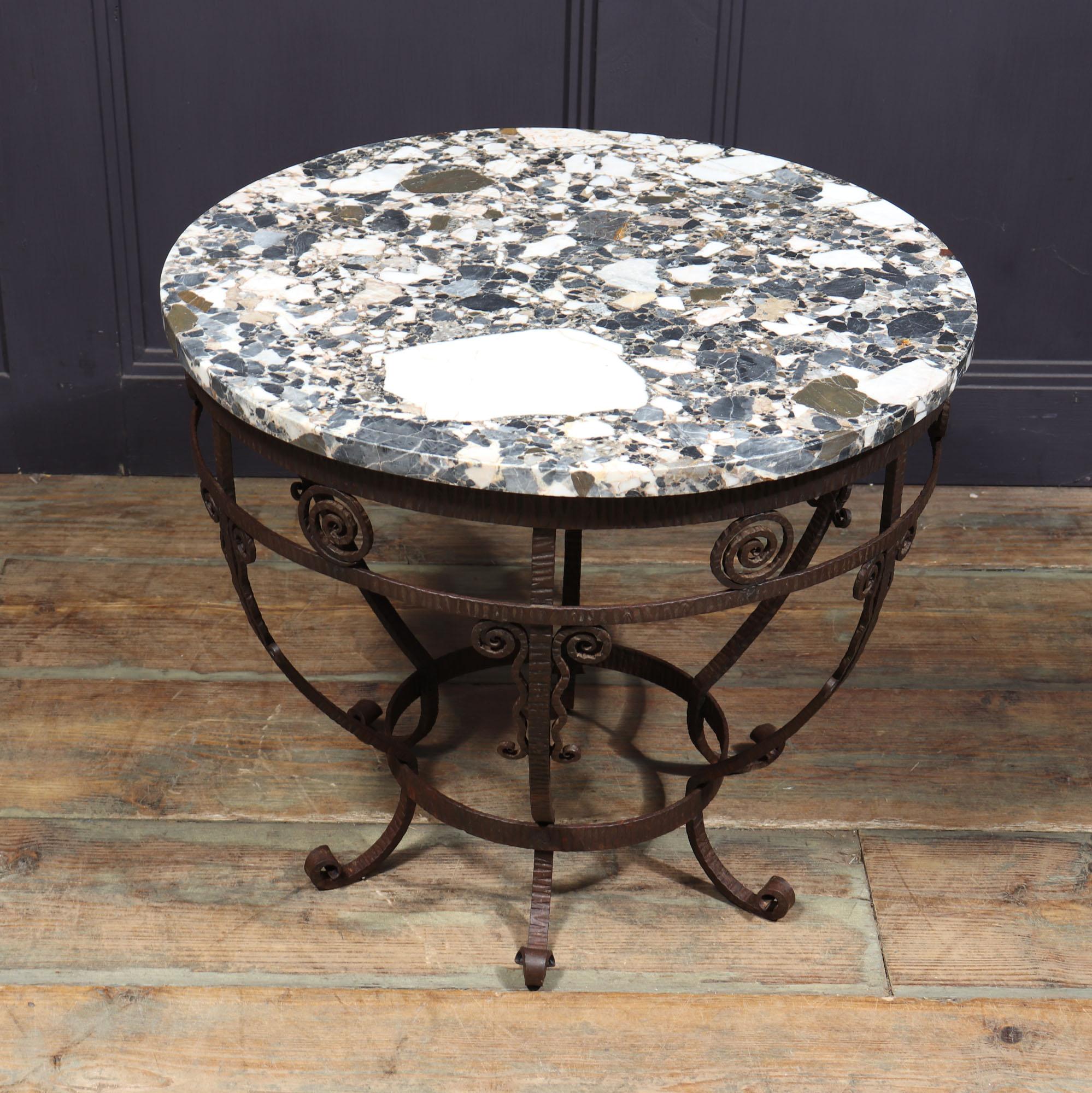 French Art Deco Wrought Iron and marble Coffee Table For Sale 10