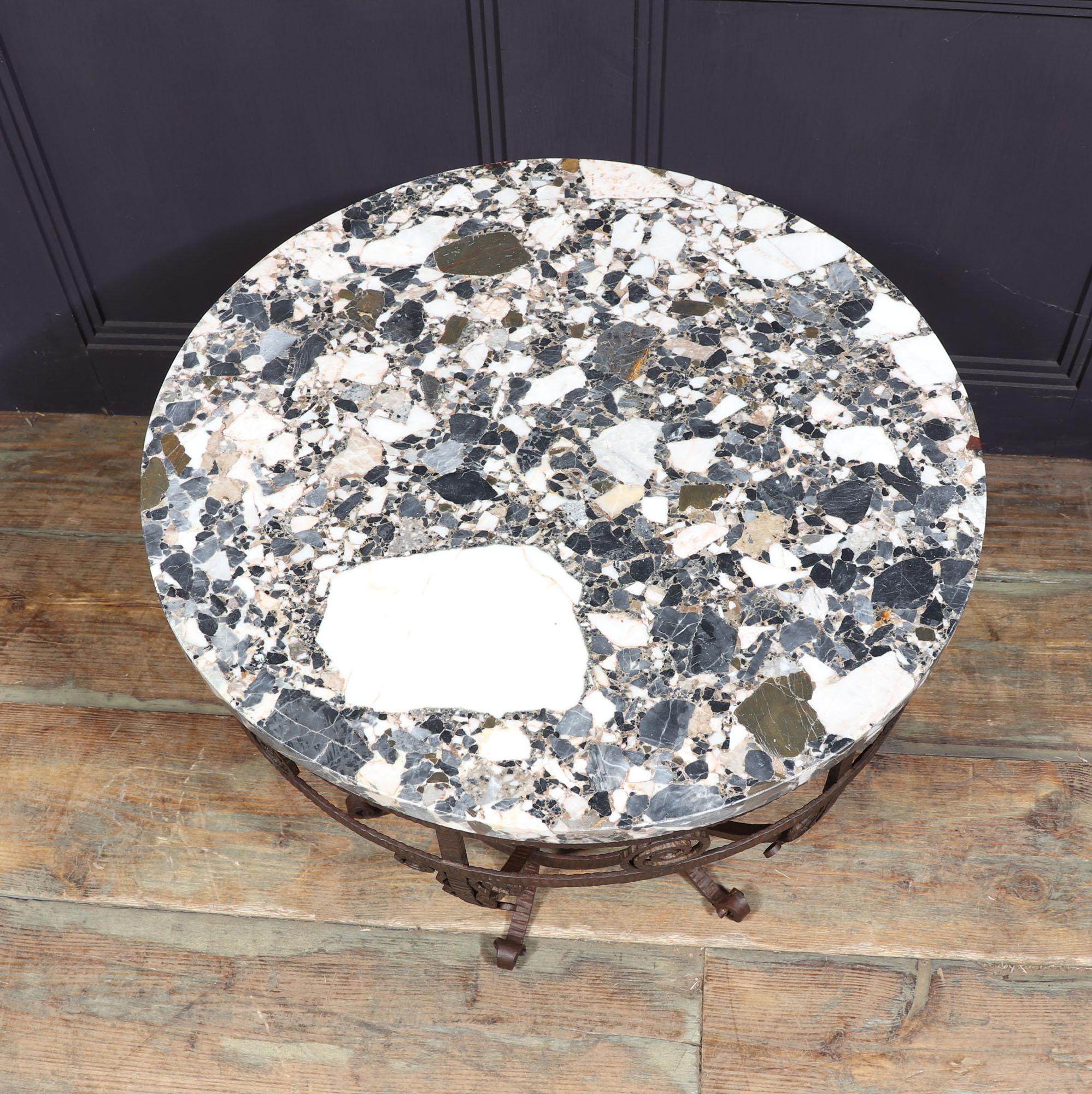 20th Century French Art Deco Wrought Iron and marble Coffee Table For Sale