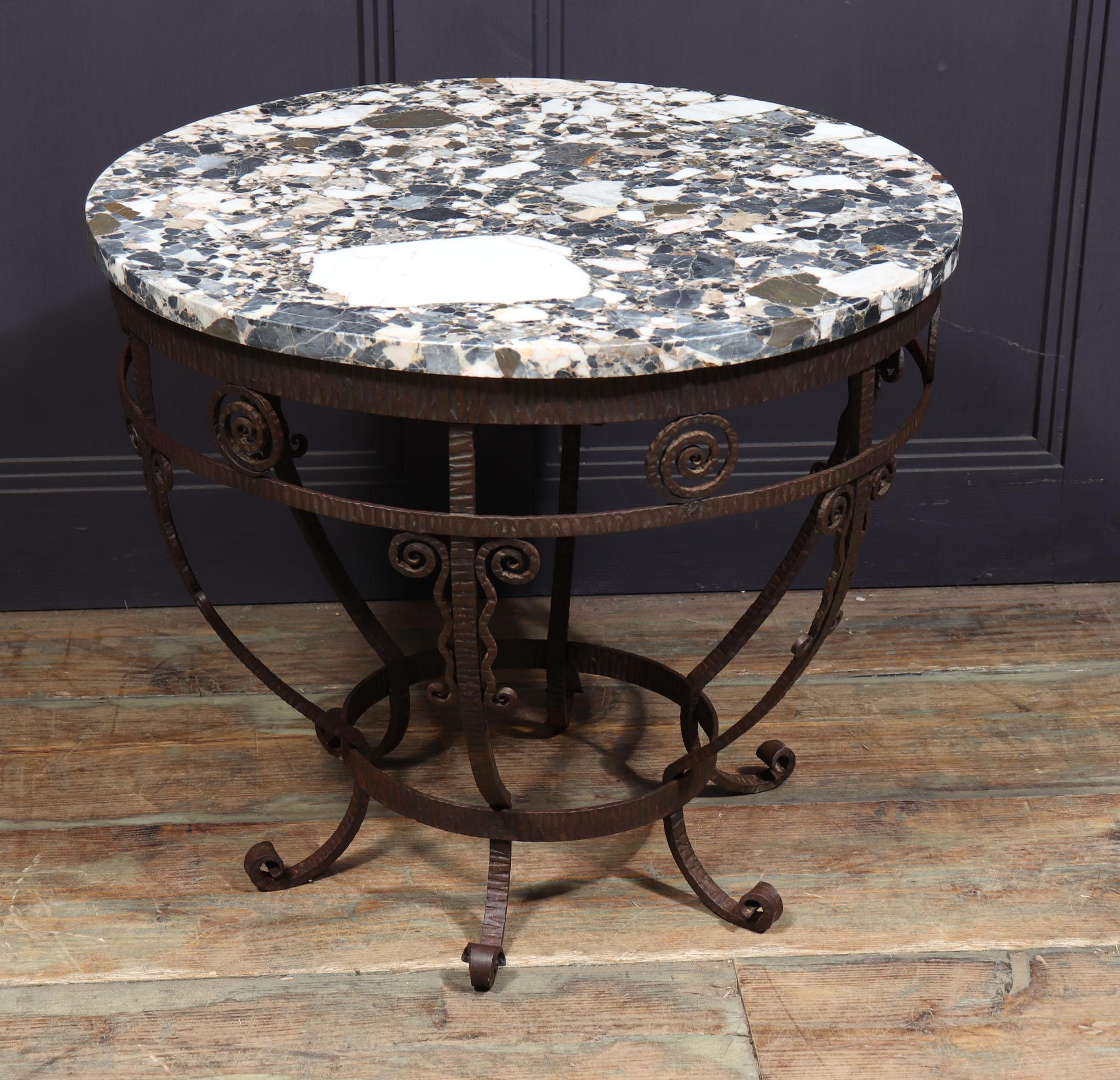 French Art Deco Wrought Iron and marble Coffee Table For Sale 1