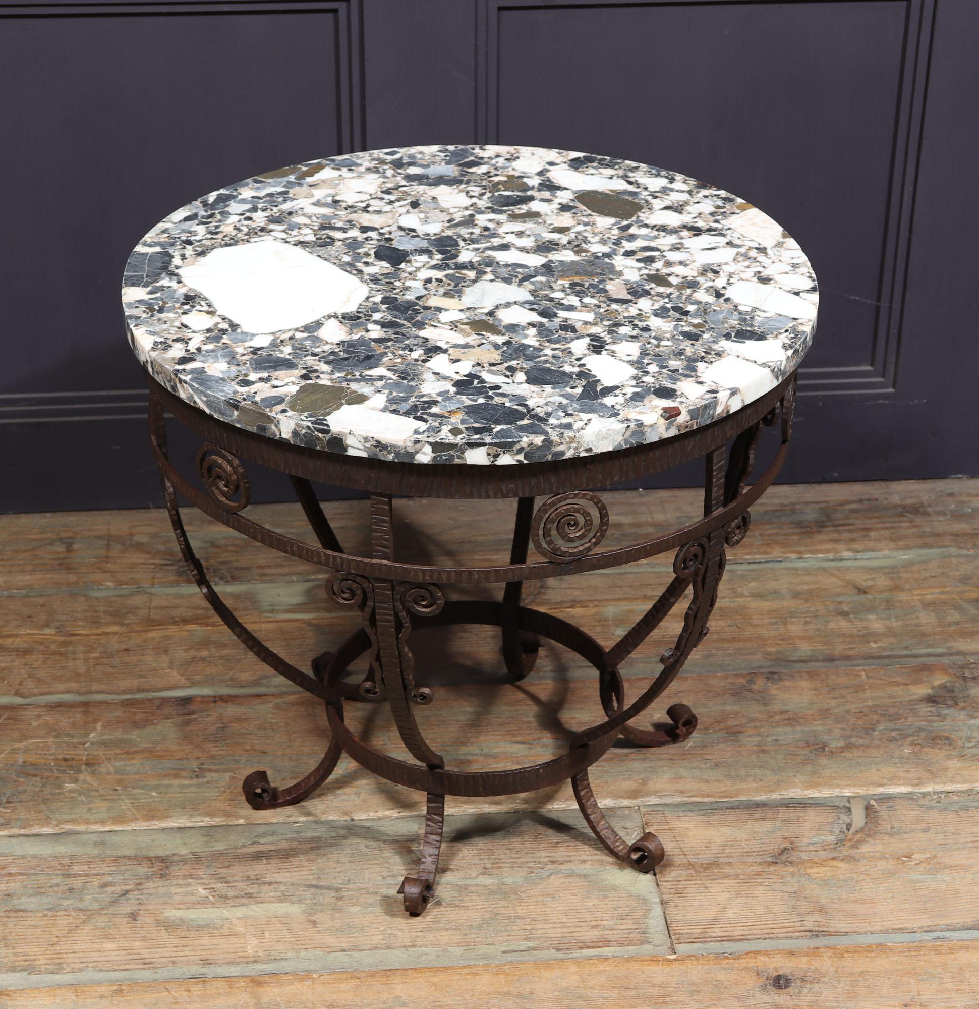 French Art Deco Wrought Iron and marble Coffee Table For Sale 5