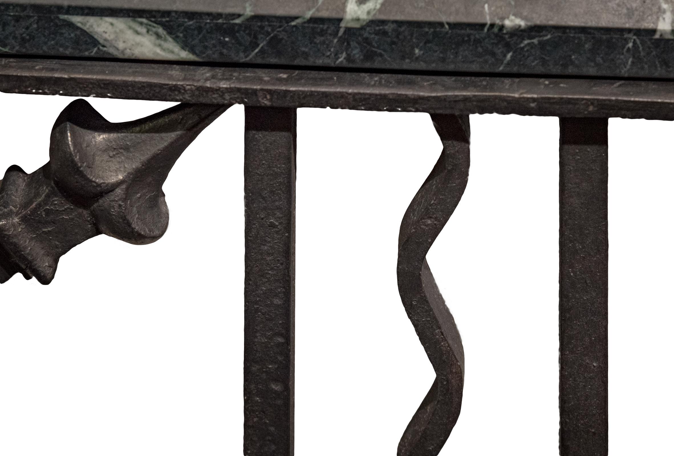 Forged French Art Deco Wrought Iron and Marble Console Table