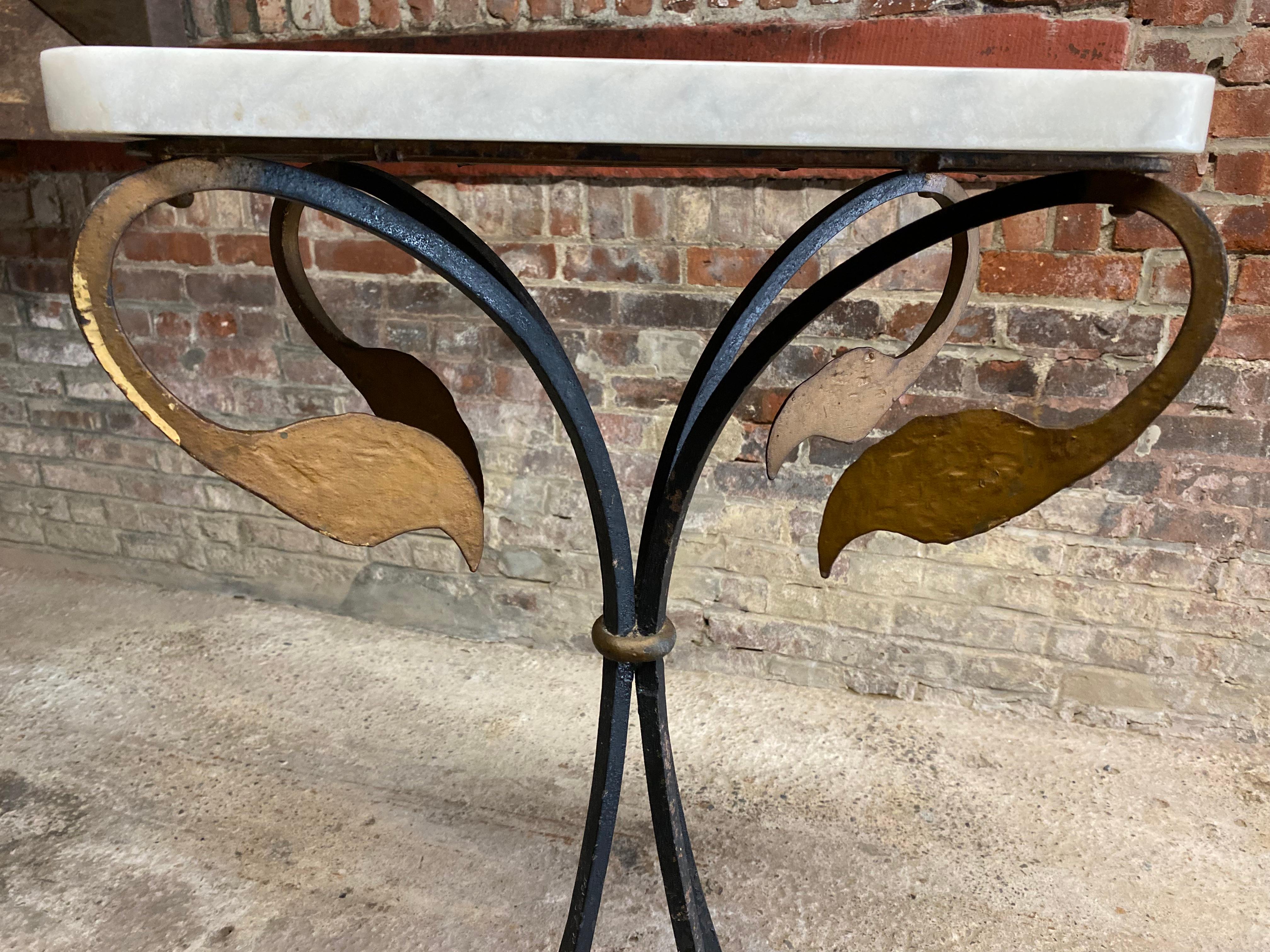 French Art Deco Wrought Iron and Marble Flamingo and Fleur d'Lis Stand 3