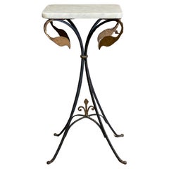 French Art Deco Wrought Iron and Marble Flamingo and Fleur d'Lis Stand