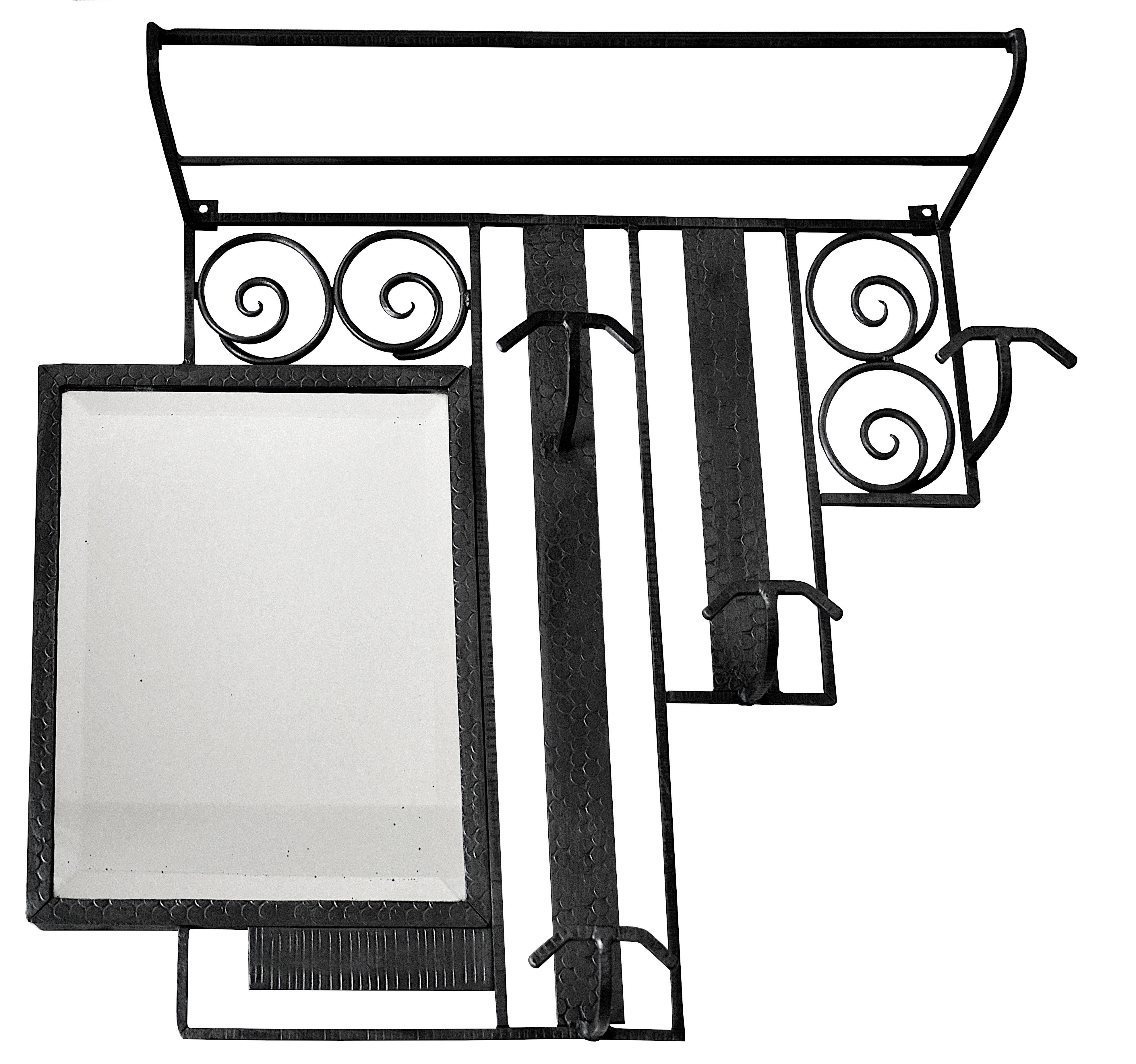 Specchio Appendiabiti e portaombrelli francese Art Deco Mirror in ferro battuto e specchio 1920 in vendita