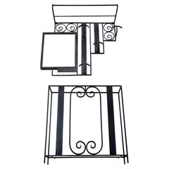 French Art Deco Wrought Iron and Mirror Coat Peg, and Umbrella Stand, 1930s