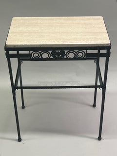 French Art Deco Wrought Iron and Travertine Console Attributed to Edgar Brandt