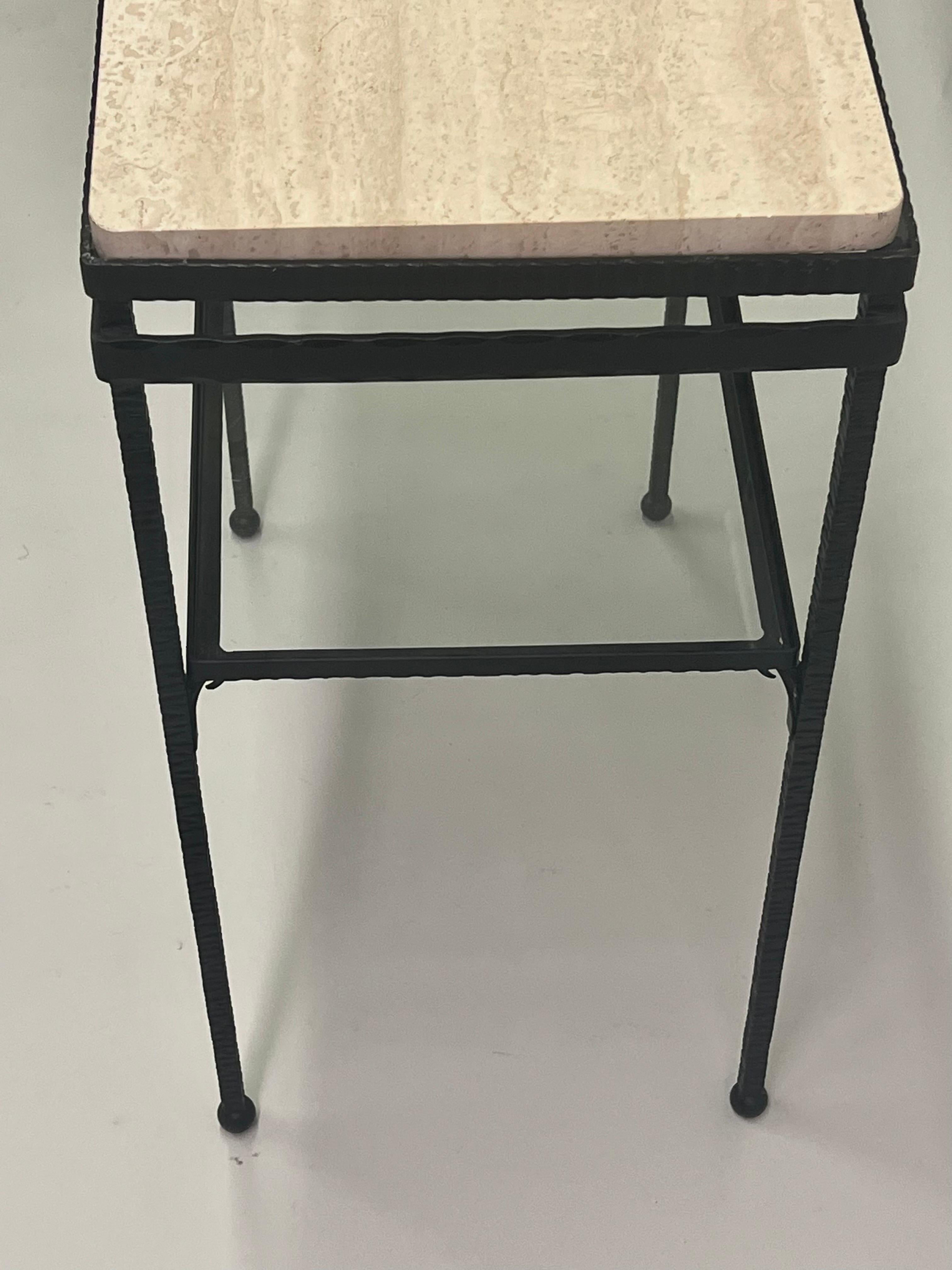 20th Century French Art Deco Wrought Iron and Travertine Console Attributed to Edgar Brandt For Sale
