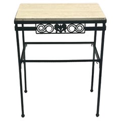 French Art Deco Wrought Iron and Travertine Console Attributed to Edgar Brandt