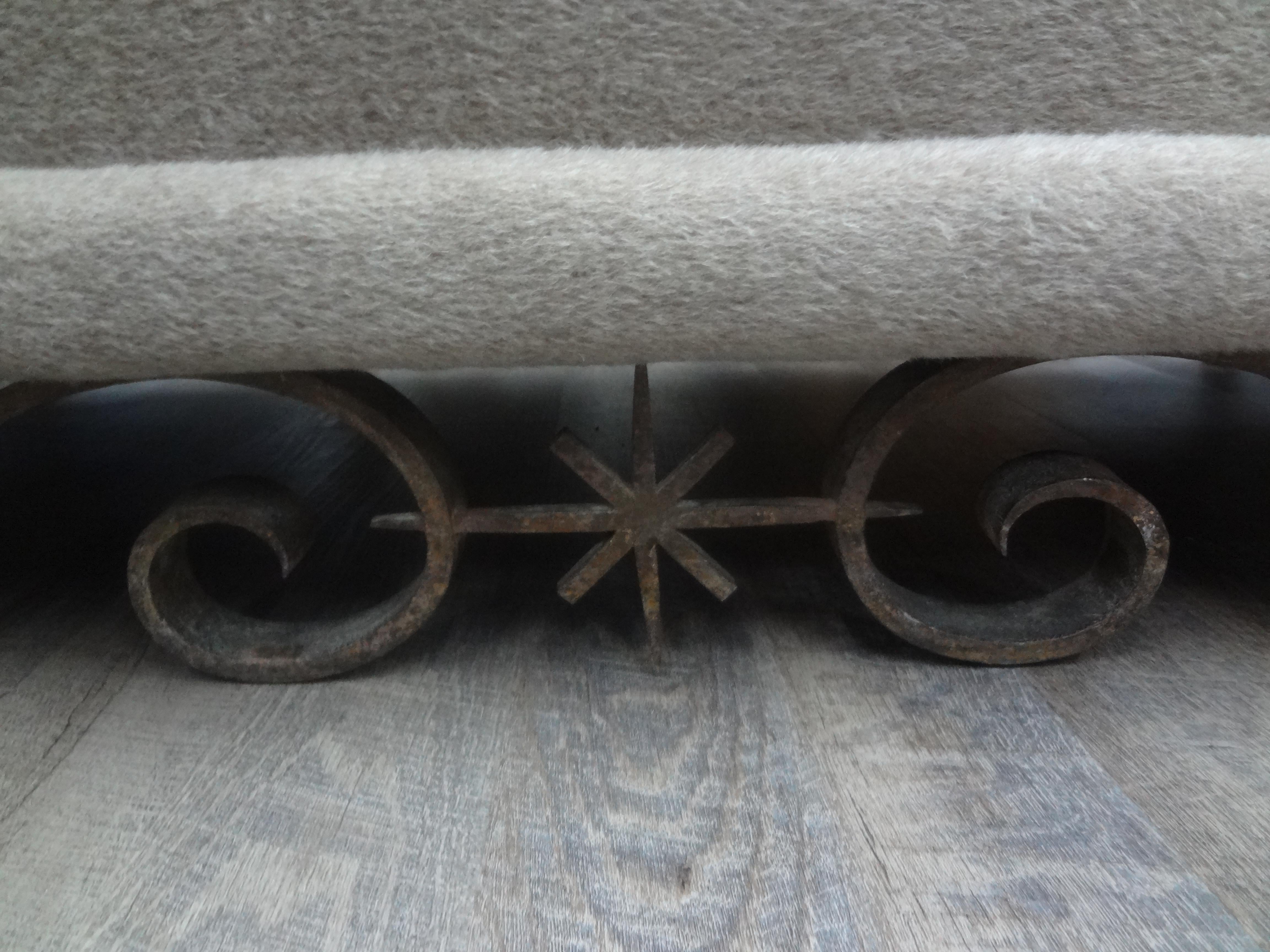 Mid-20th Century French Art Deco Wrought Iron Bench Attributed to Gilbert Poillerat For Sale