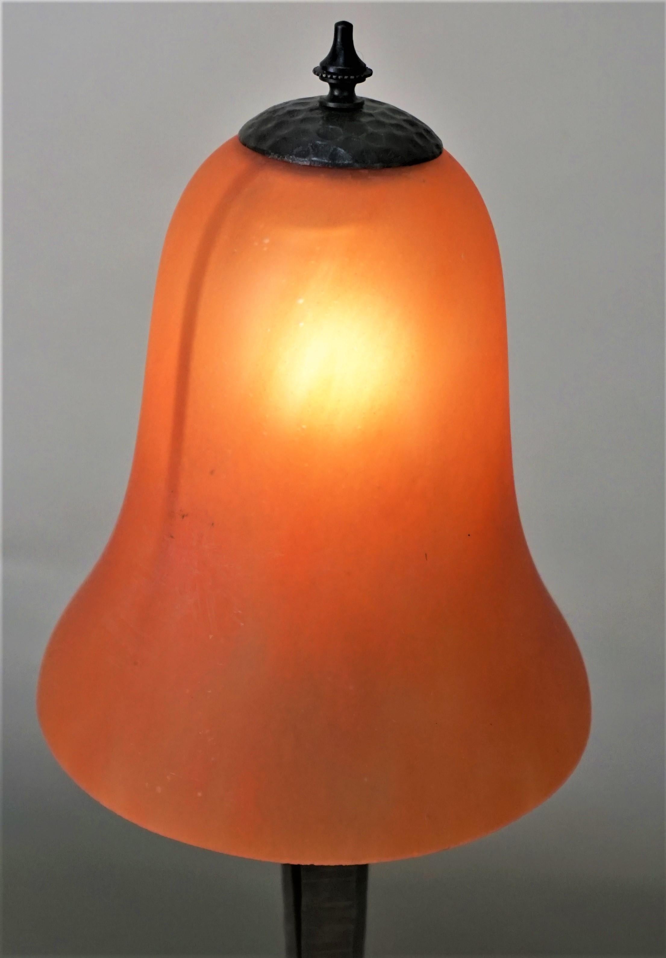 French Art Deco Wrought Iron Blown Art Glass Table Lamp In Good Condition In Fairfax, VA