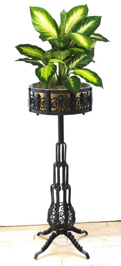 French Art Deco Wrought Iron and Brass Planter Stand