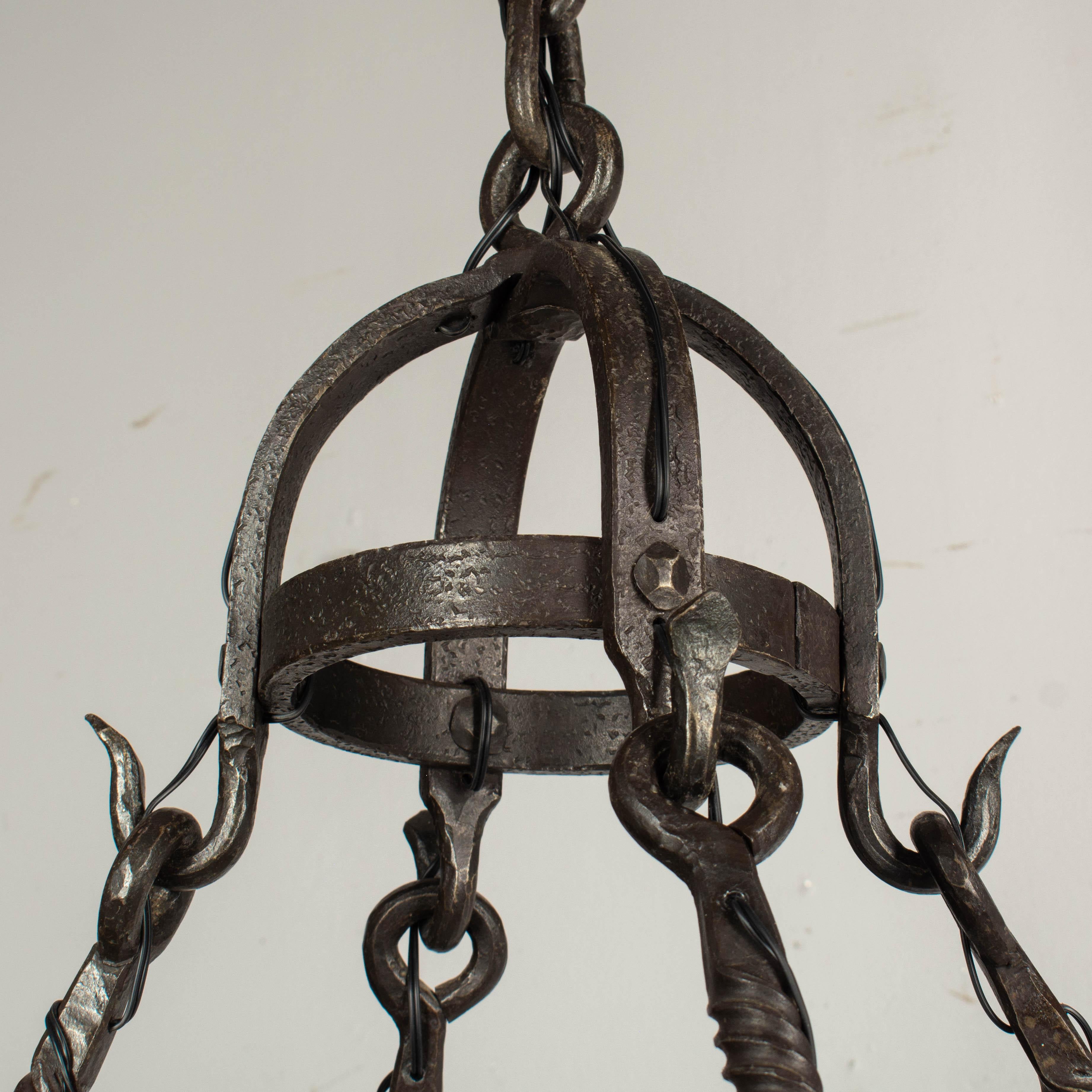 French Art Deco Wrought Iron Chandelier For Sale 4