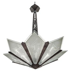 French Art Deco Wrought Iron Chandelier