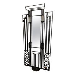Appendiabiti francese in ferro battuto Art Deco con portaombrelli e cappelliera